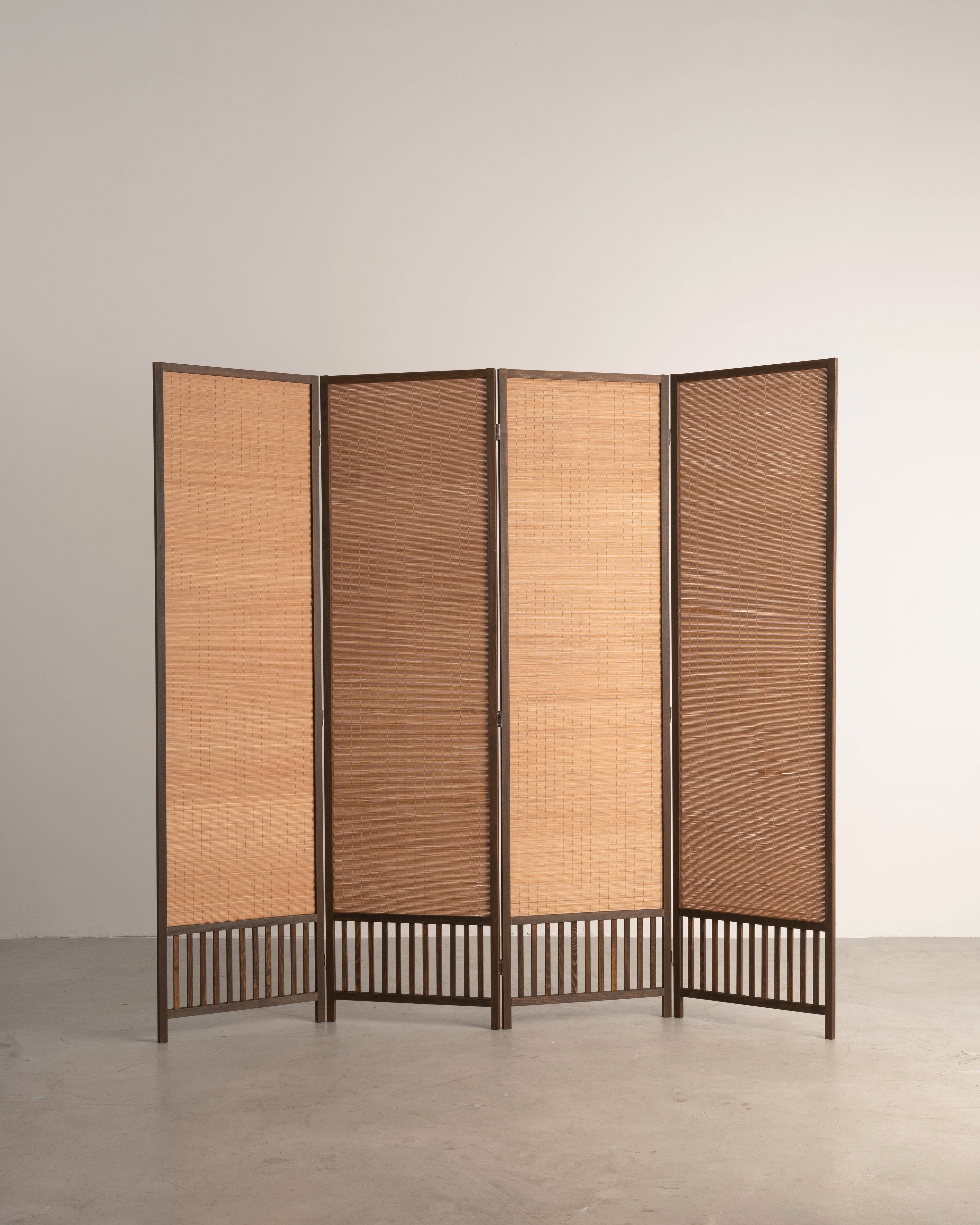 Bamboo Room Divider Folding Screen with Fence Bottom