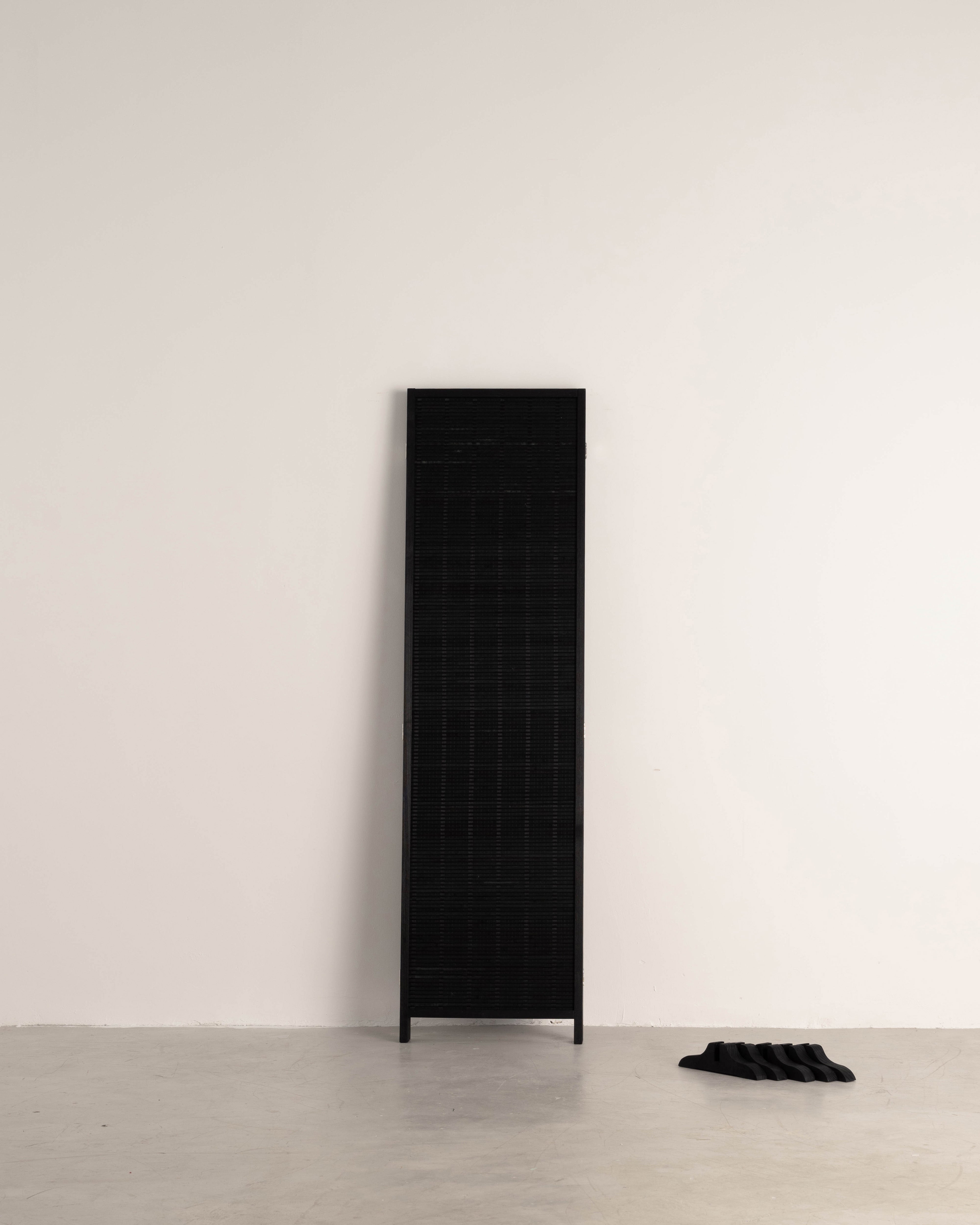 Bamboo Room Divider Folding Screen in Black