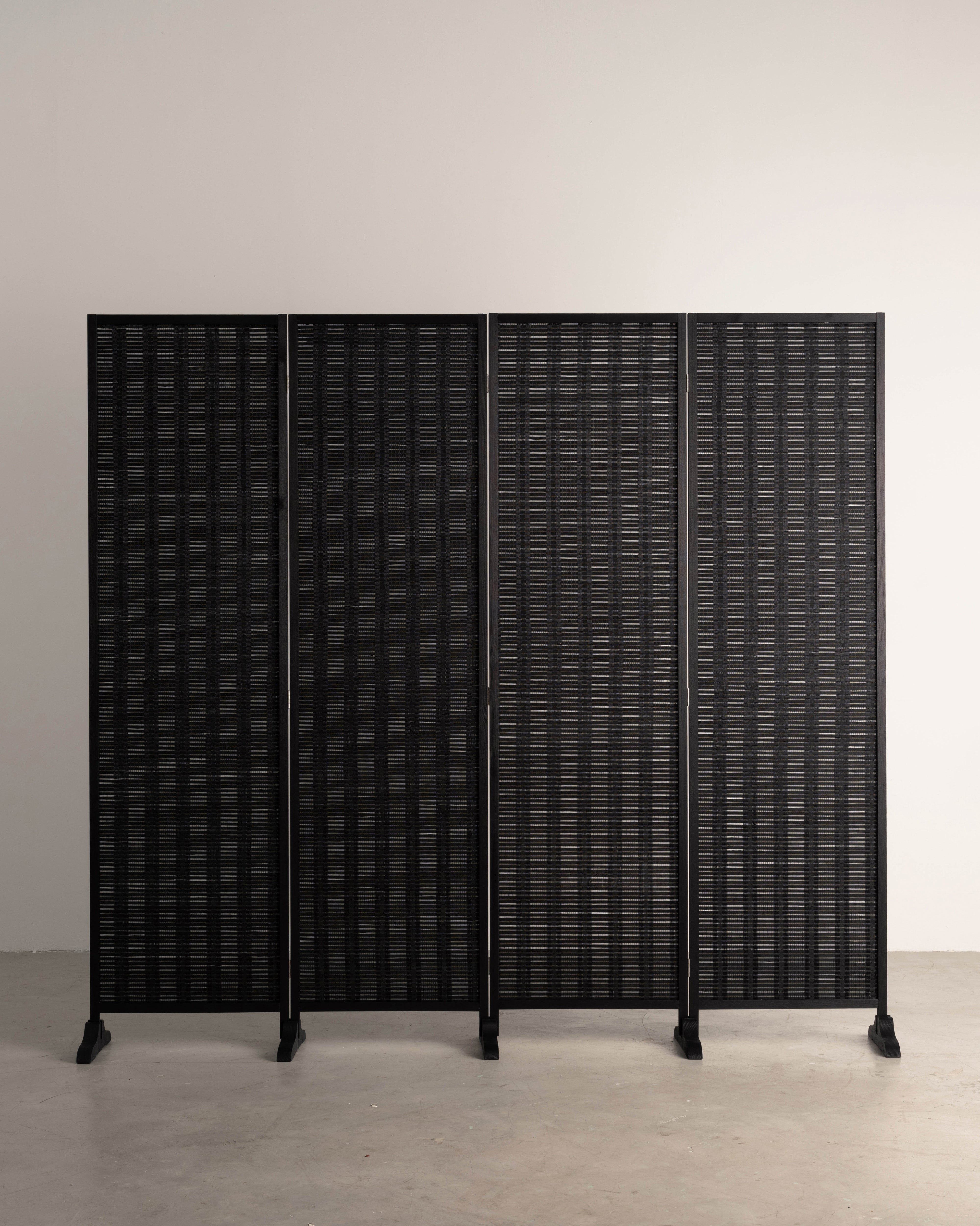 Bamboo Room Divider Folding Screen in Black