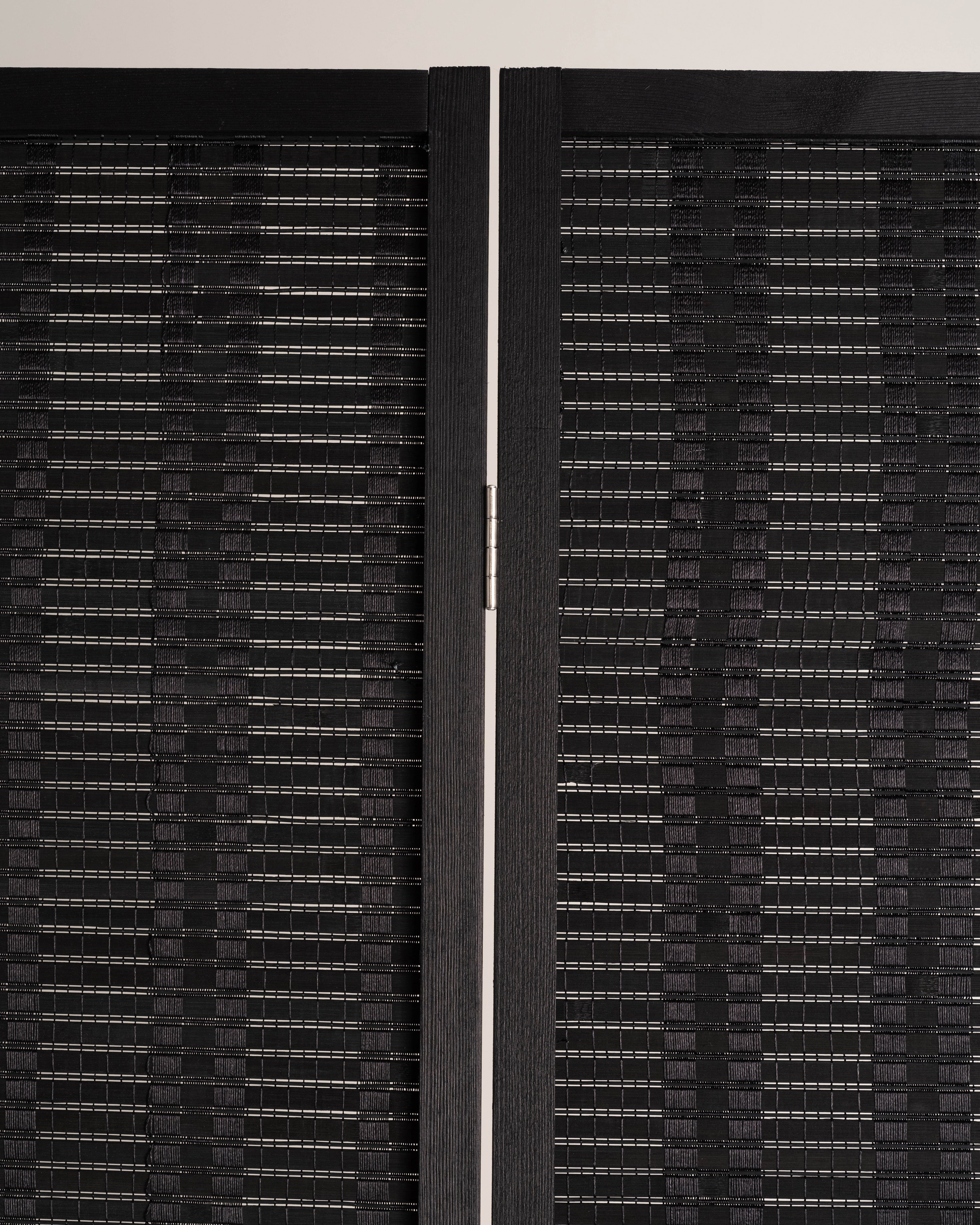 Bamboo Room Divider Folding Screen in Black