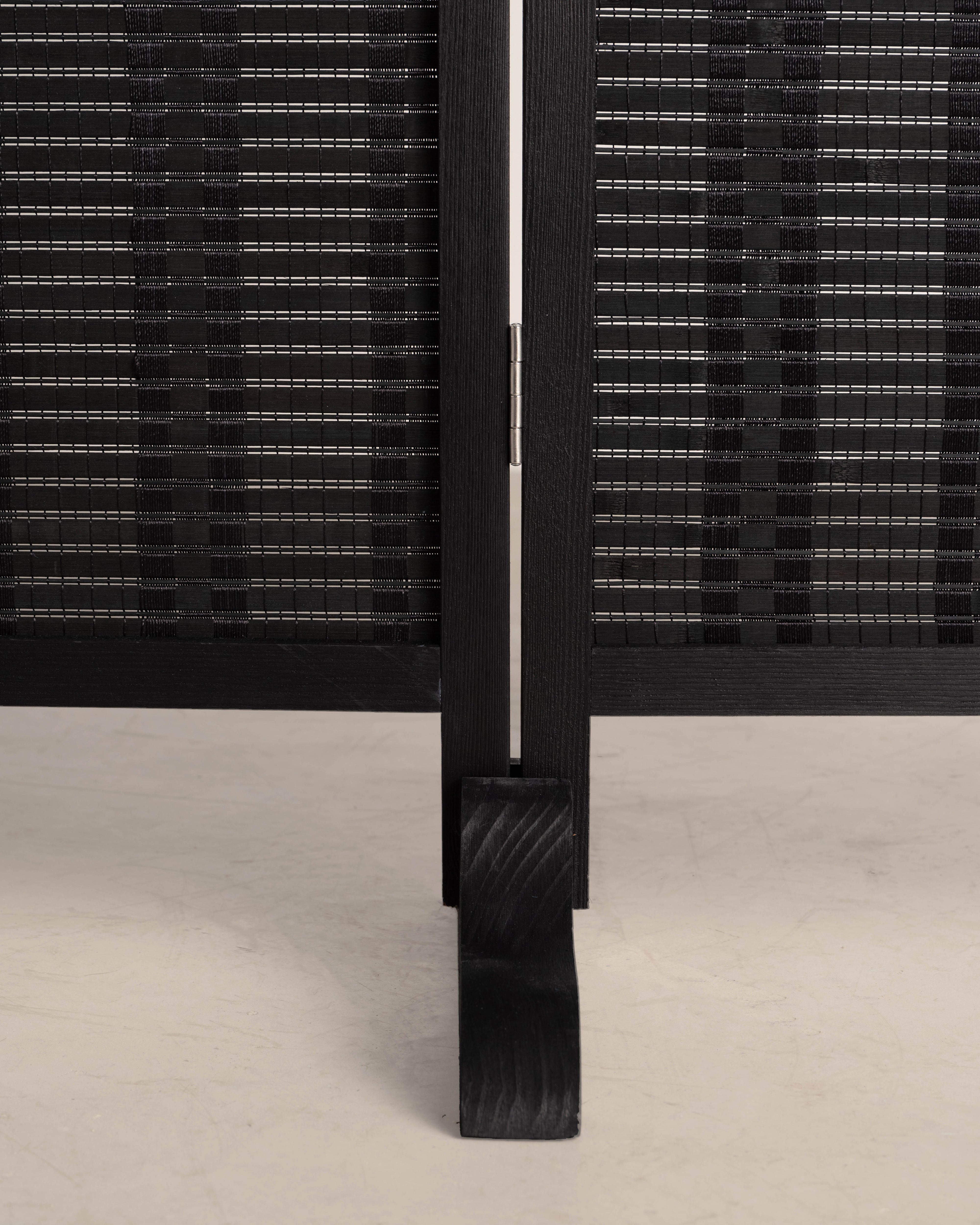 Bamboo Room Divider Folding Screen in Black