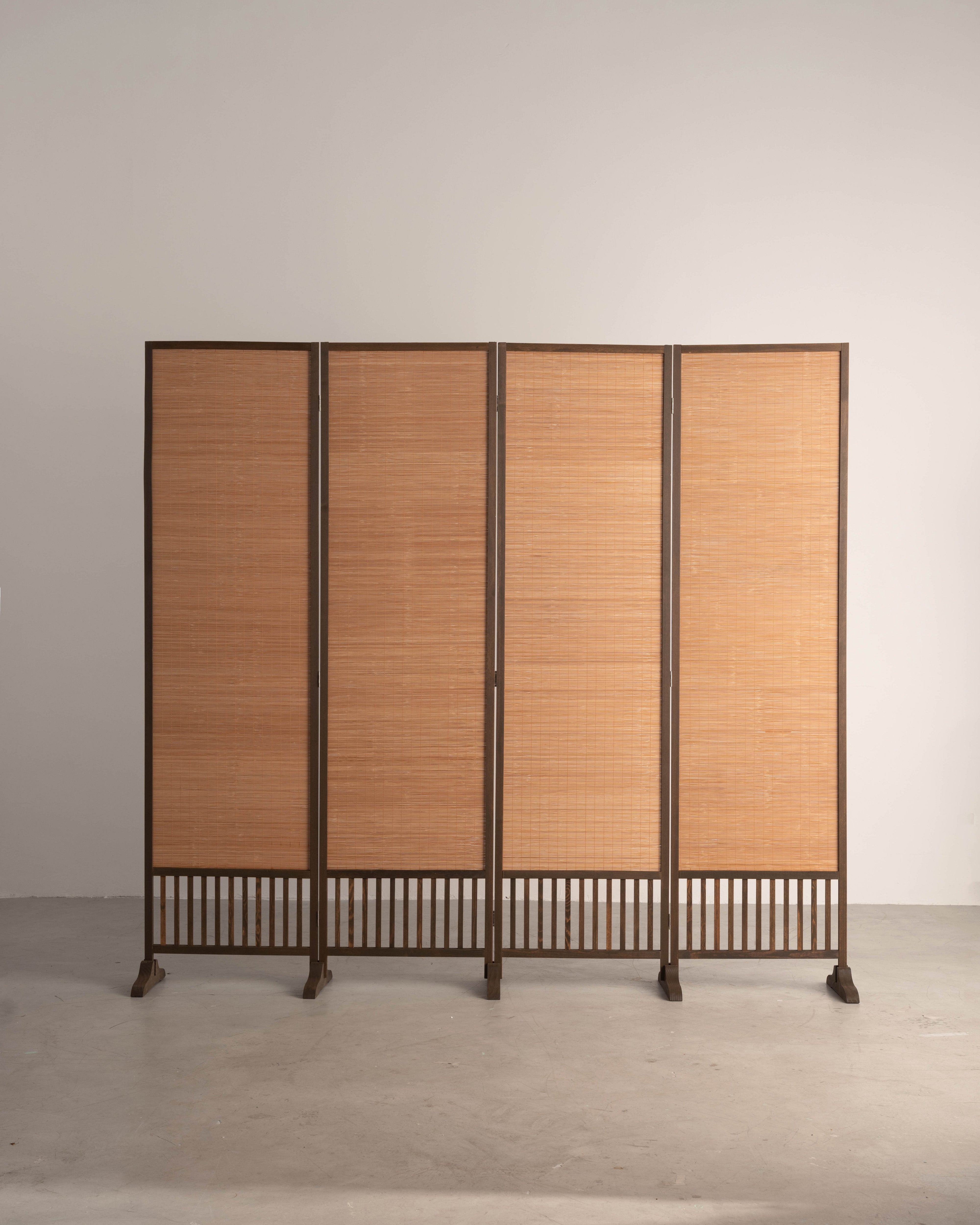 Bamboo Room Divider Folding Screen with Fence Bottom