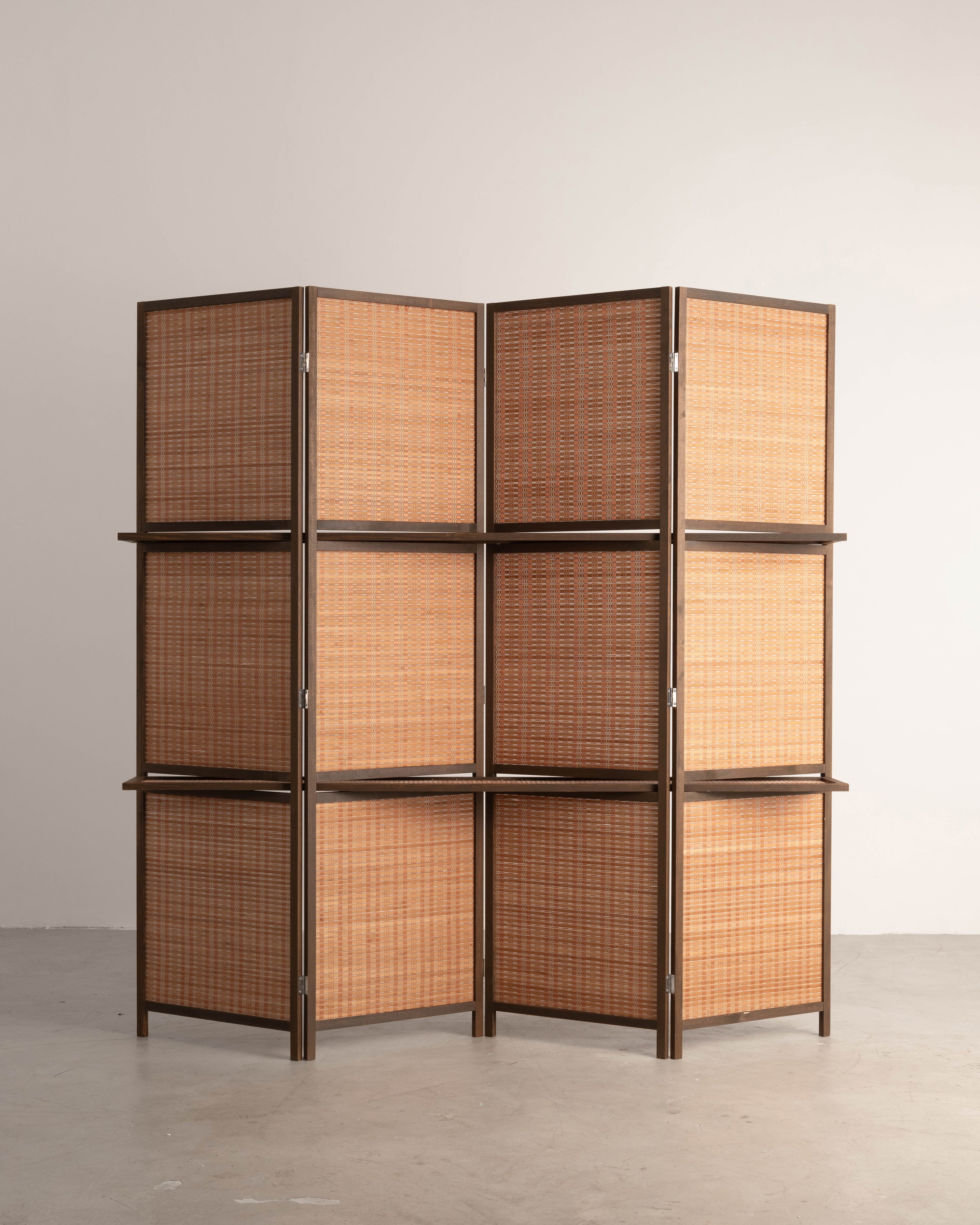 Bamboo Room Divider Folding Screen with Shelves