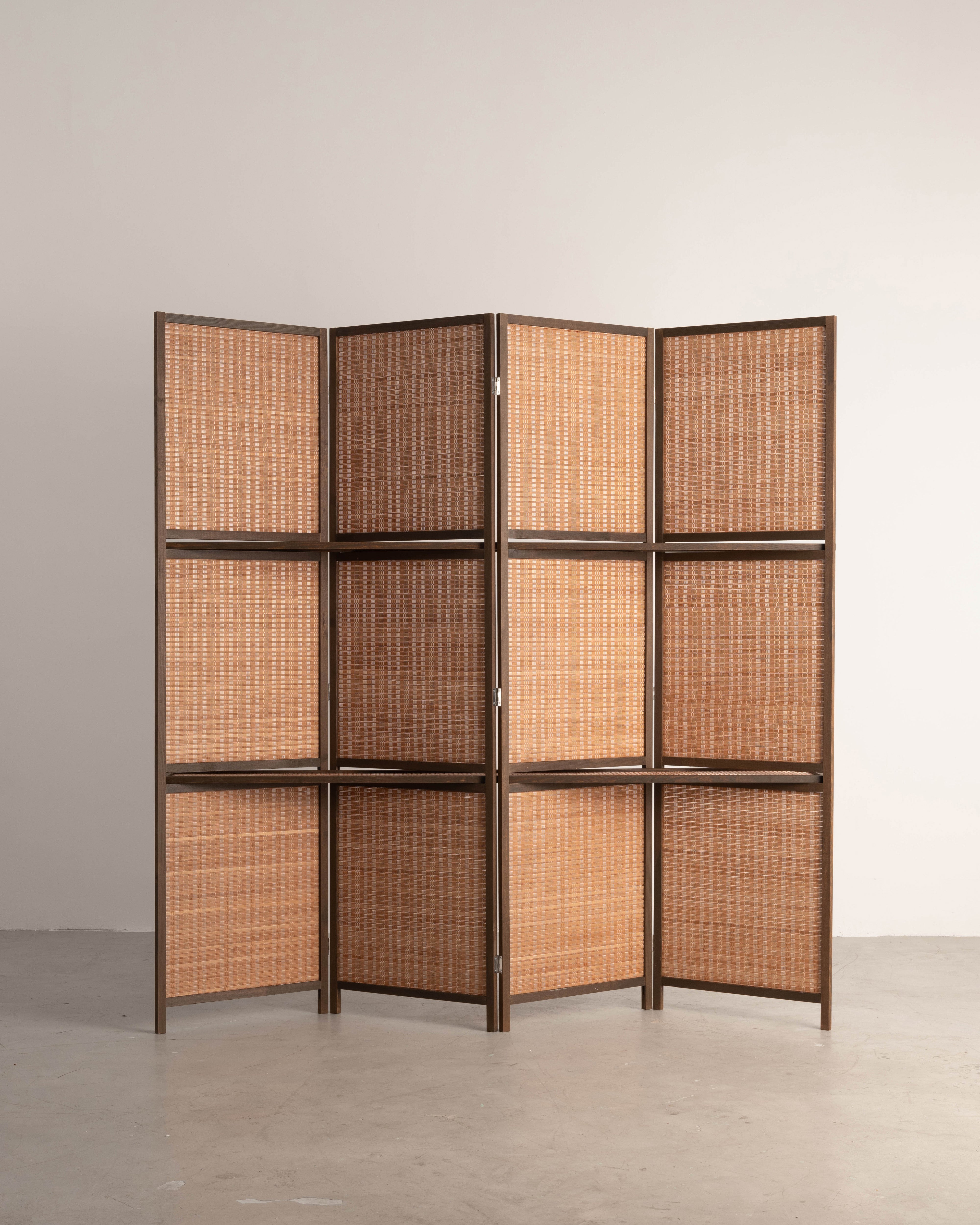 Bamboo Room Divider Folding Screen with Shelves