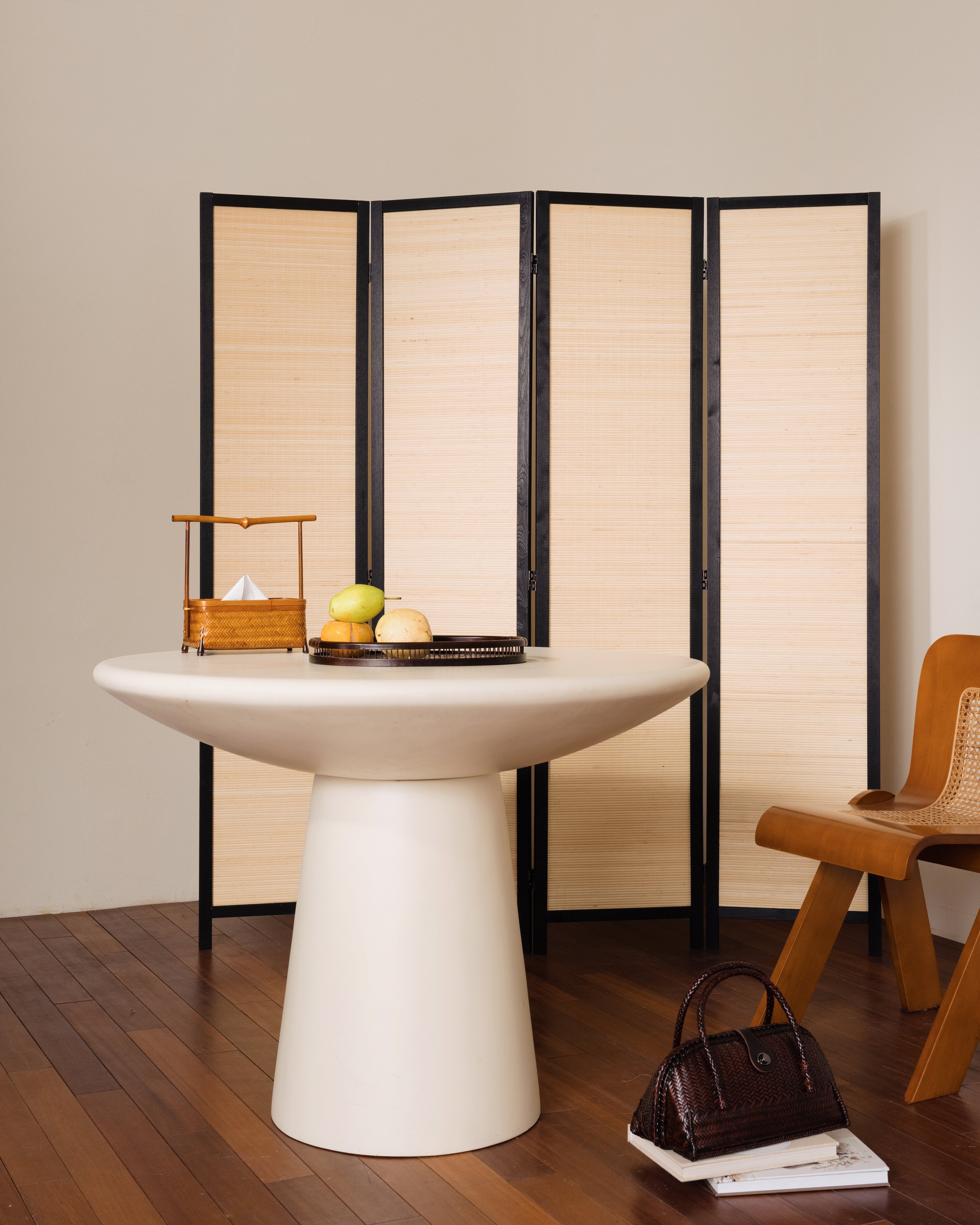 Woven Bamboo Handbag with Rattan Handle