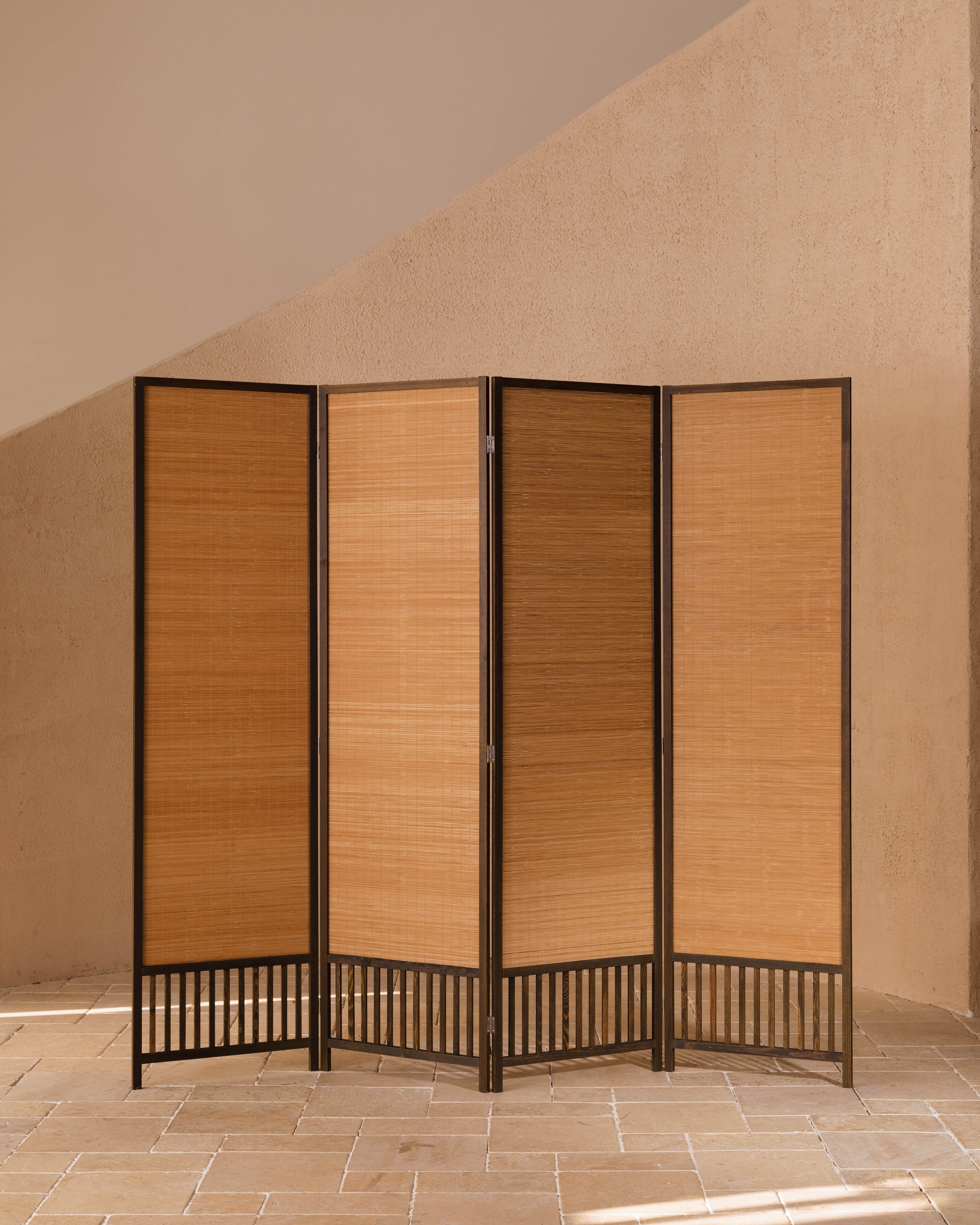 Bamboo Room Divider Folding Screen with Fence Bottom