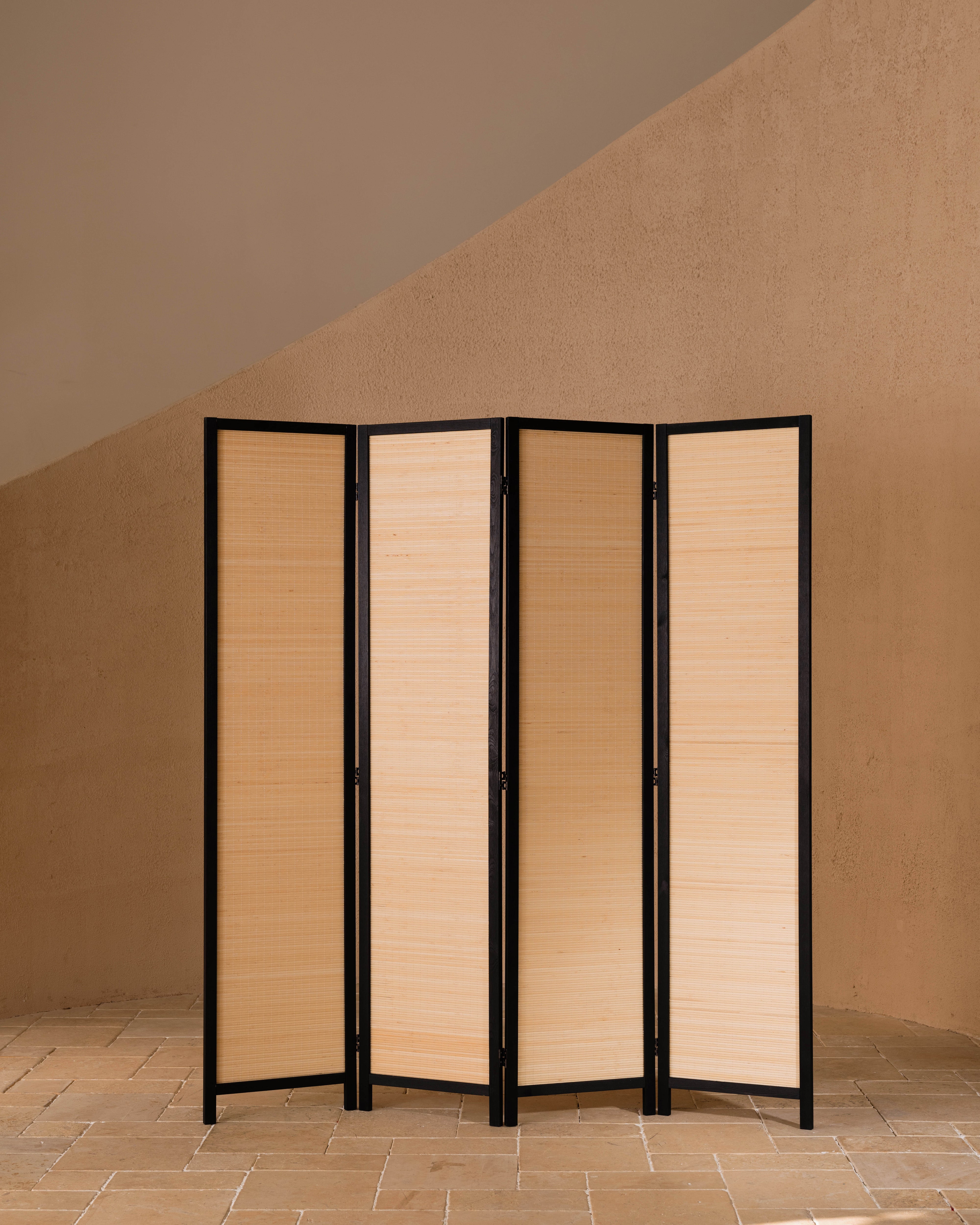 Carbonized Natural Bamboo Room Divider Folding Screen