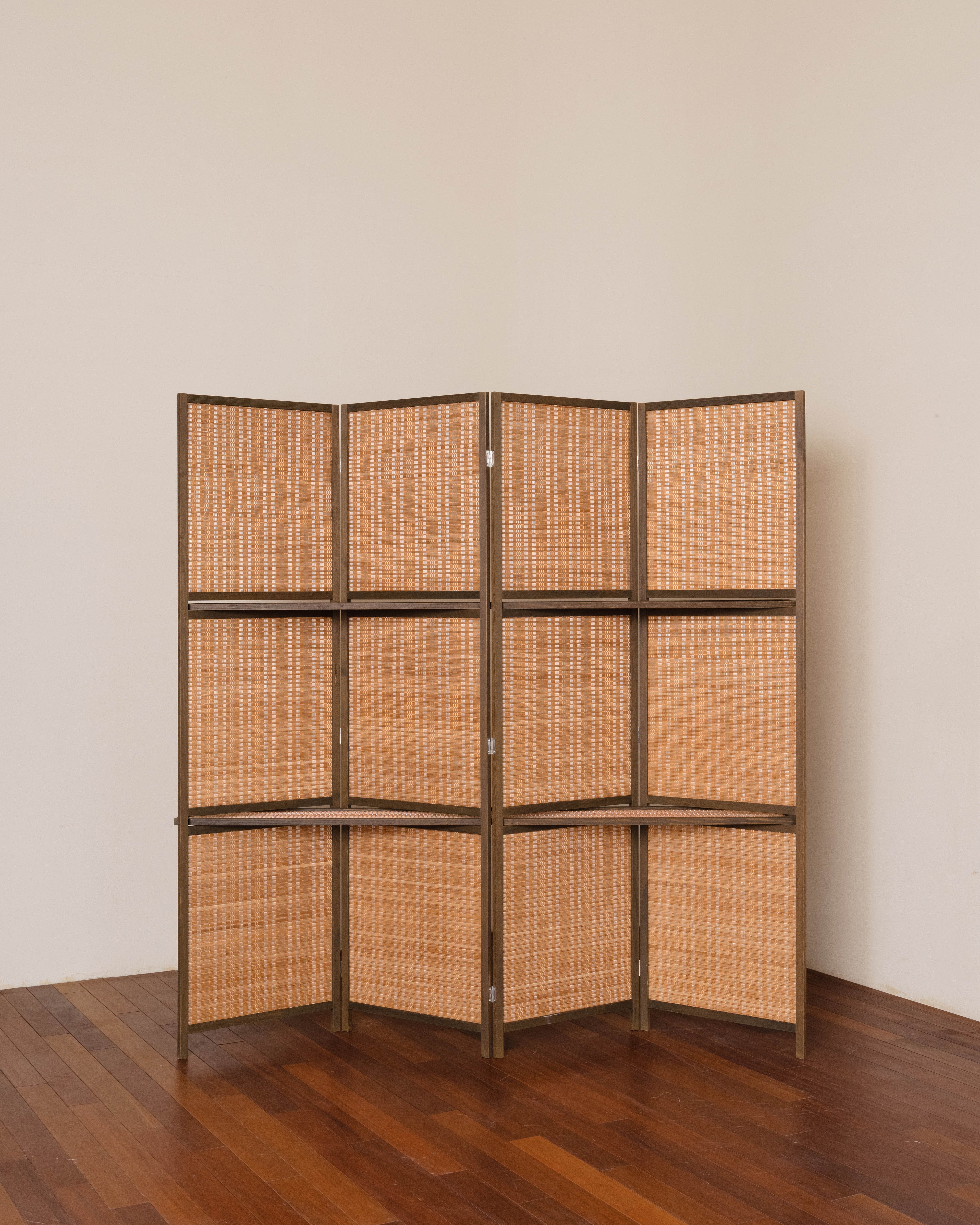 Bamboo Room Divider Folding Screen with Shelves