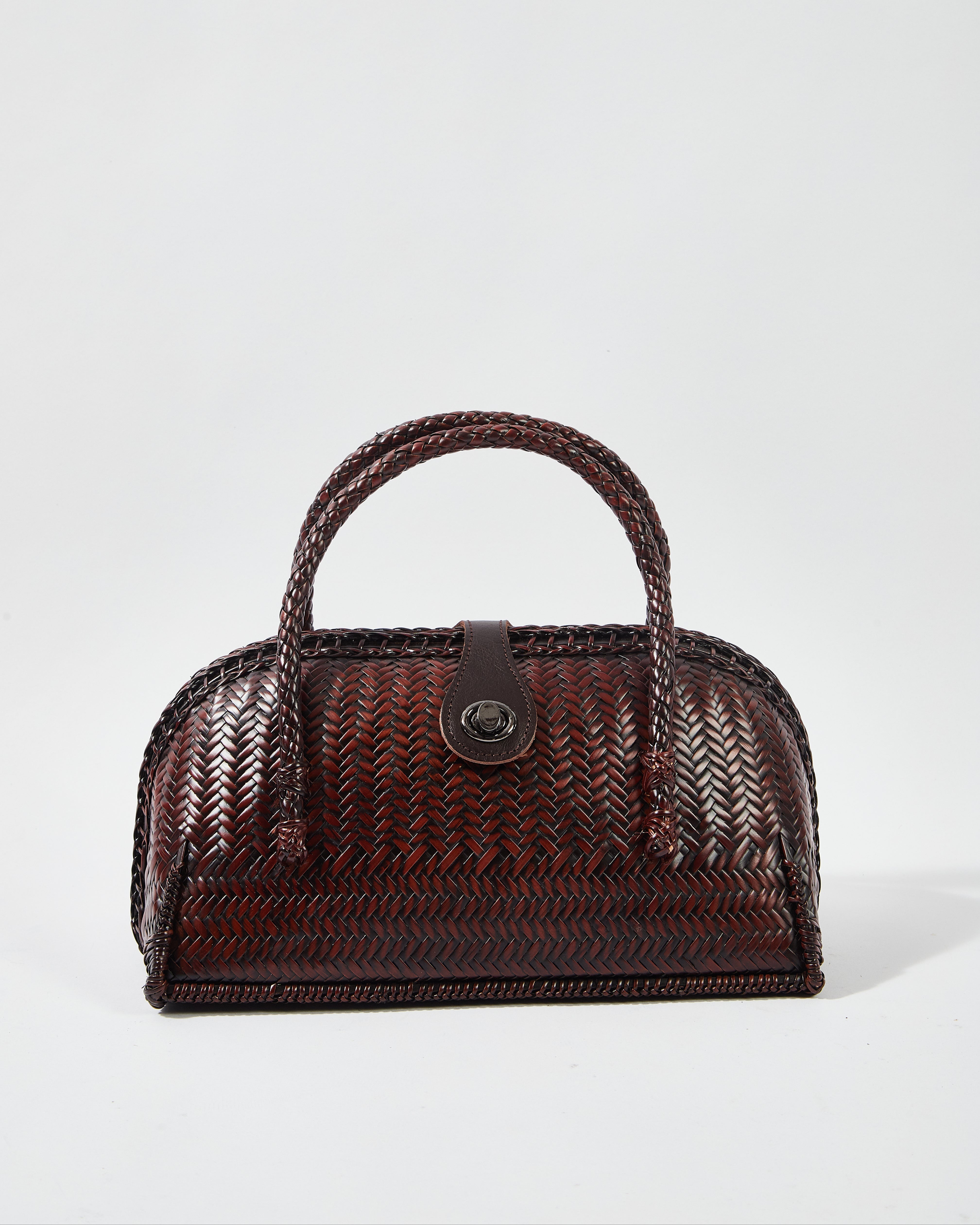 Woven Bamboo Handbag with Rattan Handle