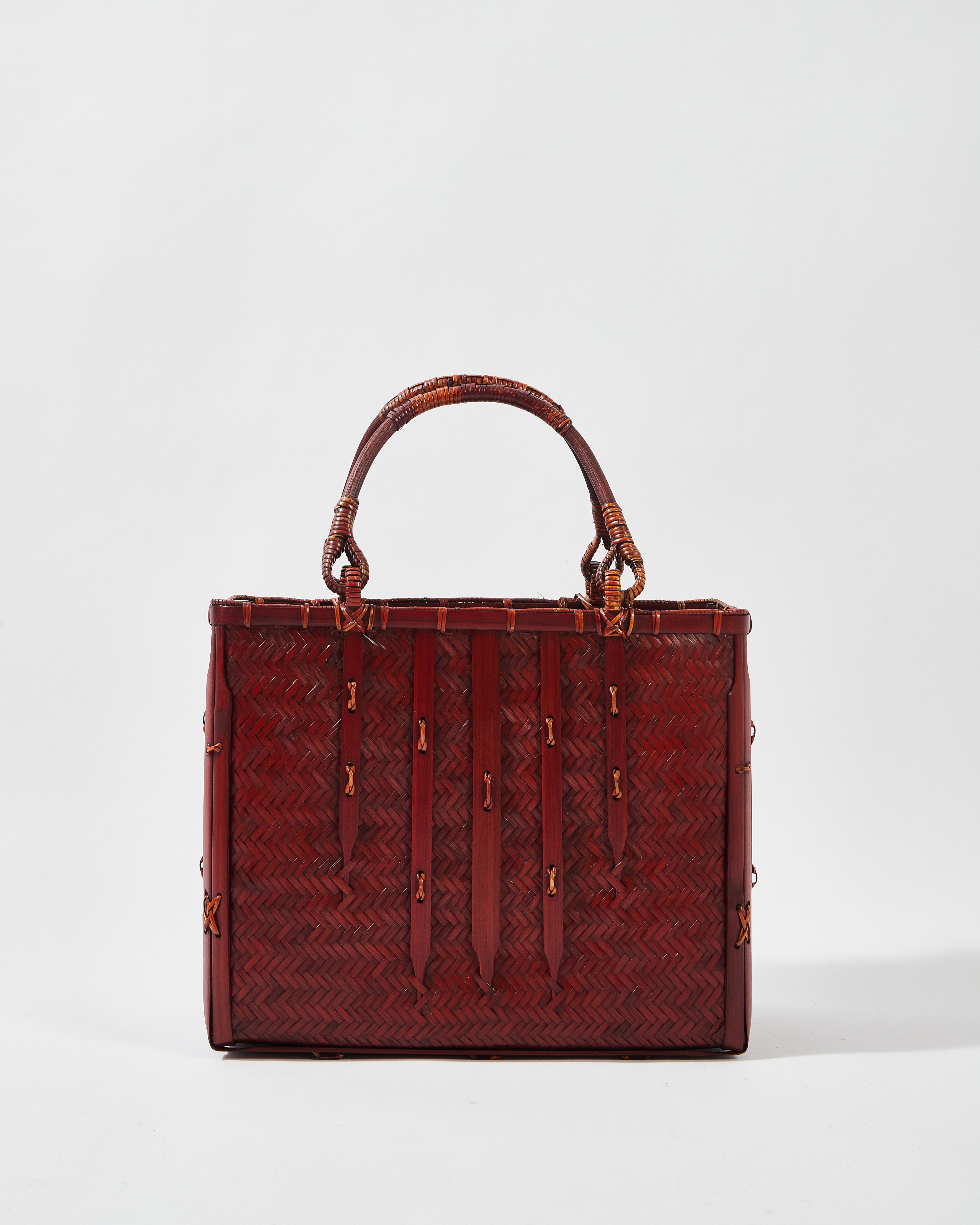 Large Woven Bamboo Bag with Cotton-Linen Pouch