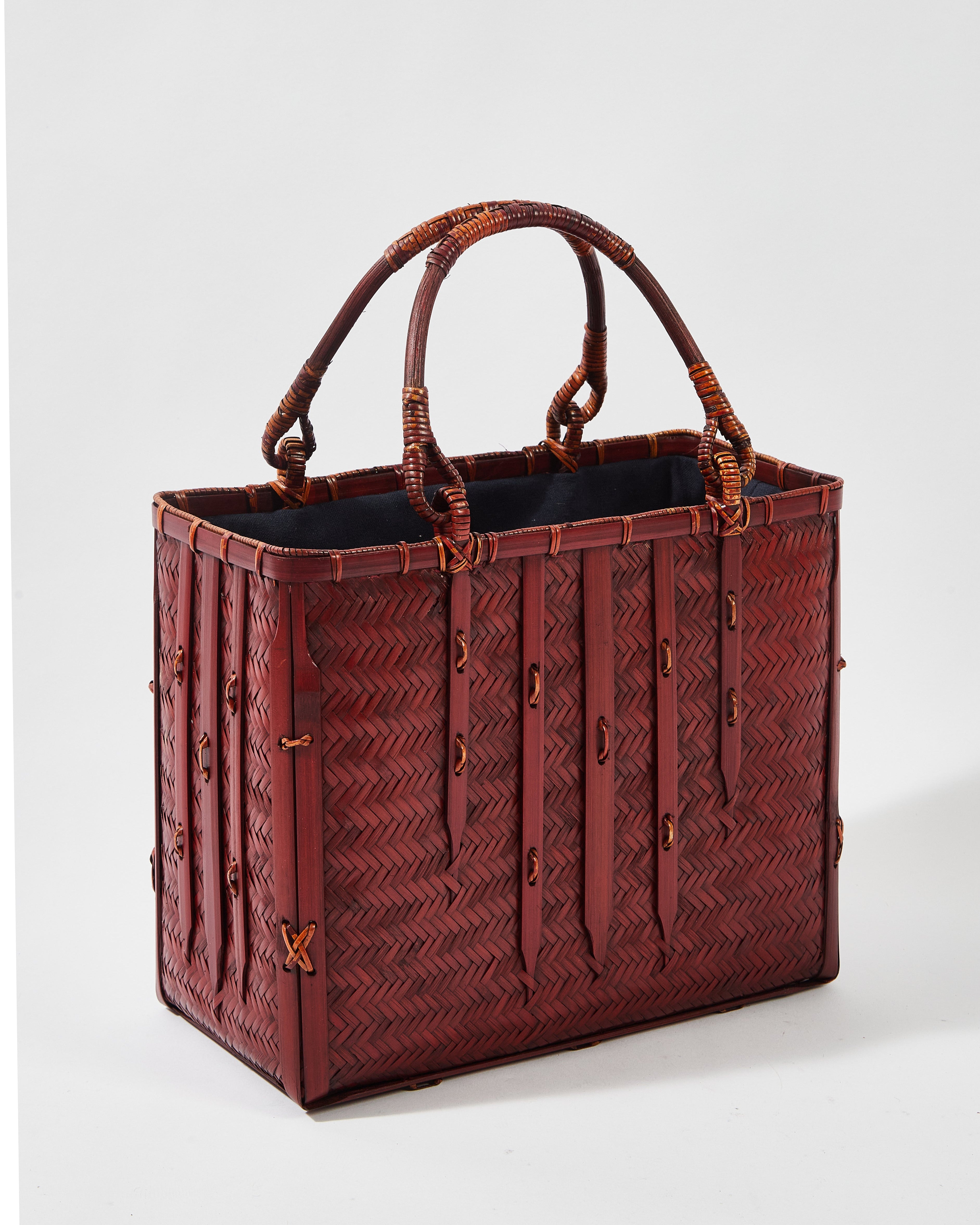 Large Woven Bamboo Bag with Cotton-Linen Pouch