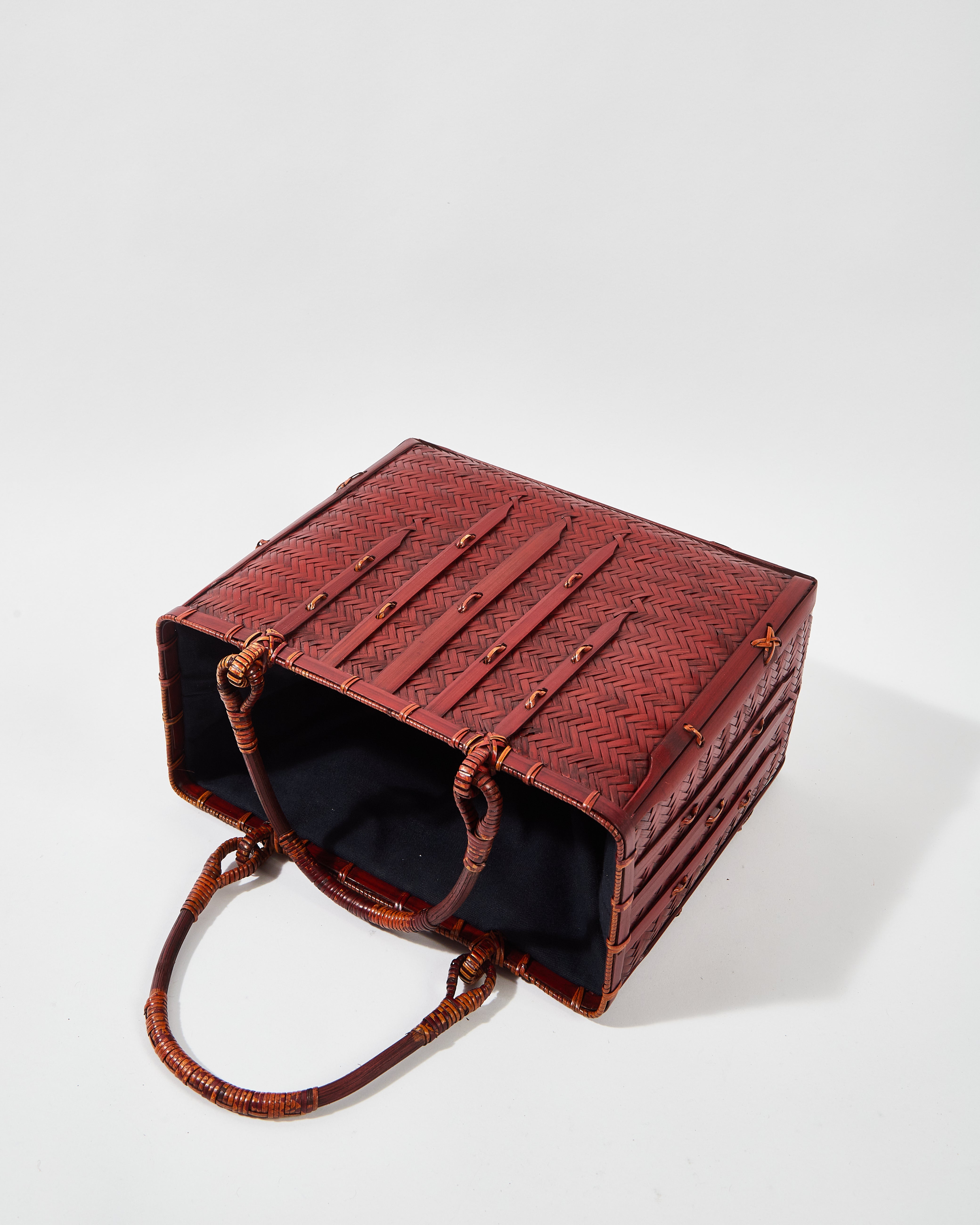 Large Woven Bamboo Bag with Cotton-Linen Pouch
