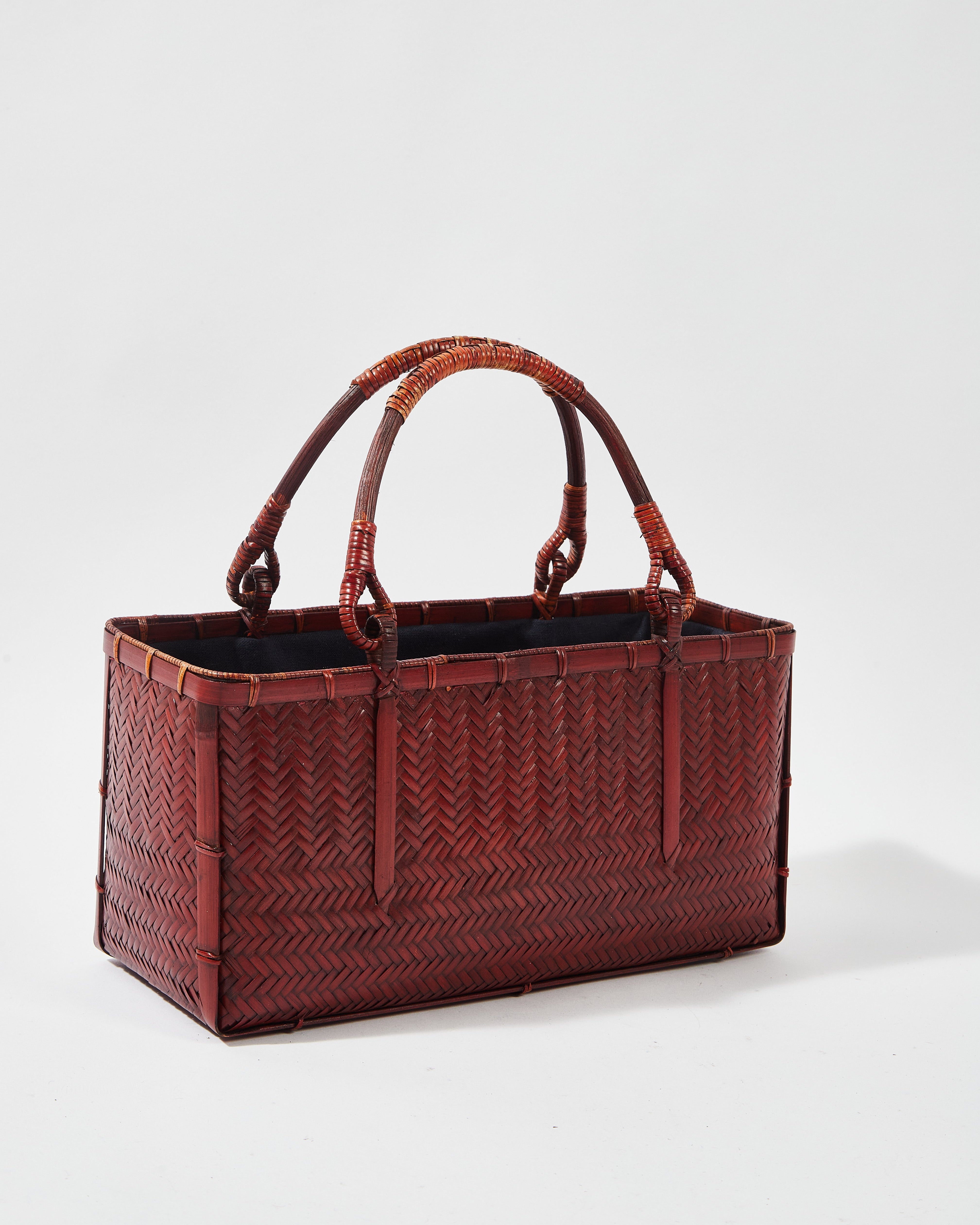 Medium Woven Bamboo Bag with Cotton-Linen Pouch