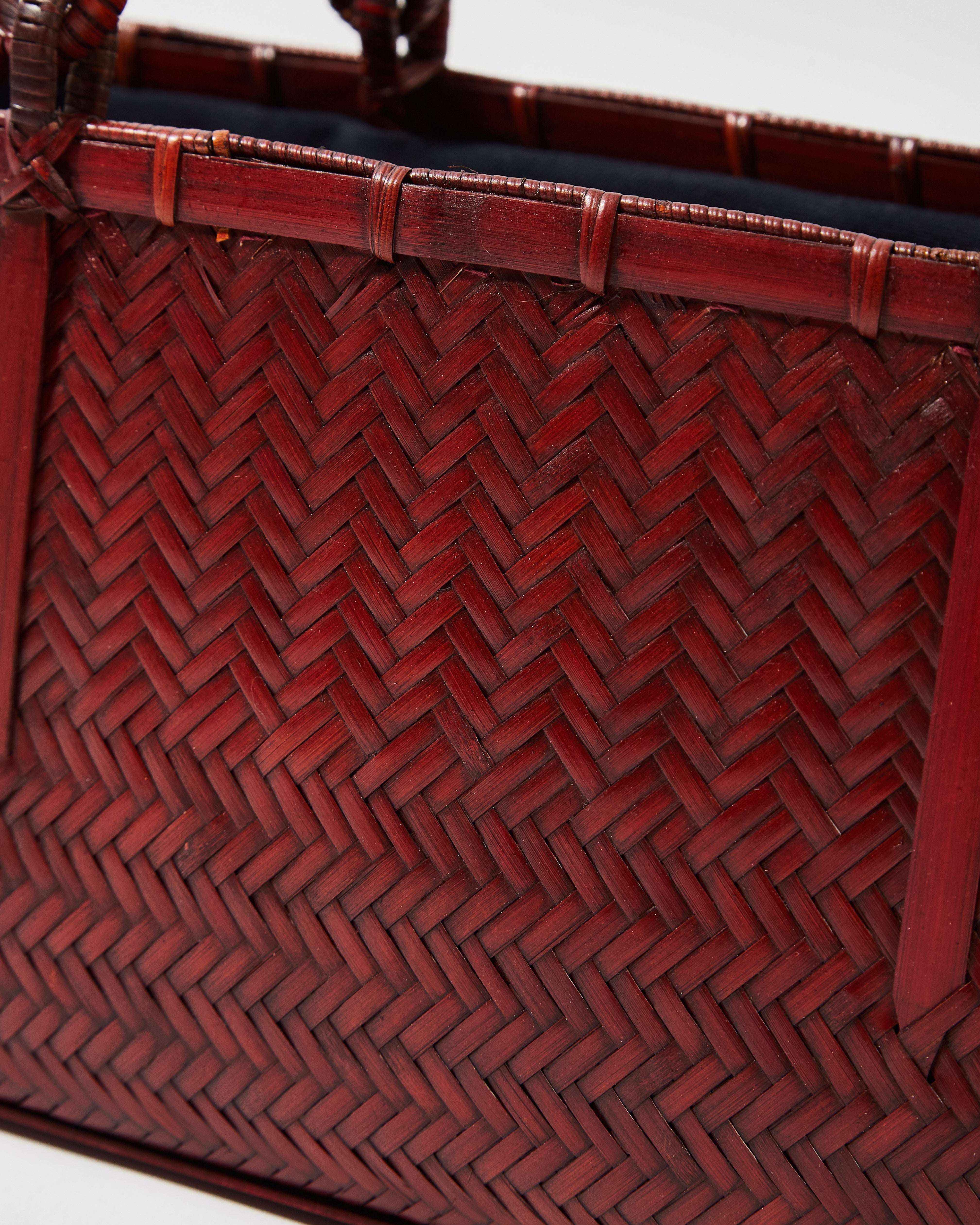 Small Woven Wicker Bamboo Bag with Cotton-Linen Pouch