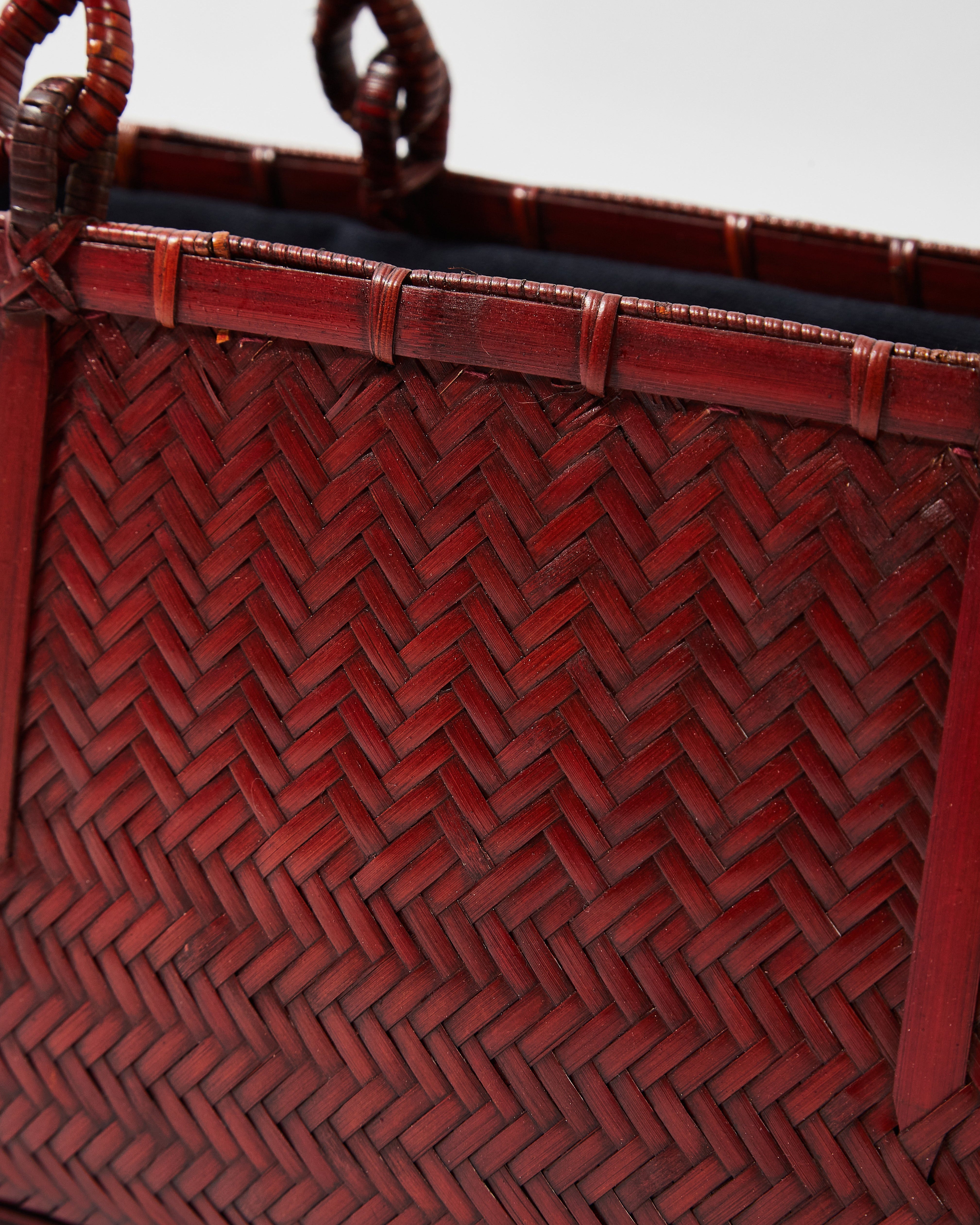 Medium Woven Bamboo Bag with Cotton-Linen Pouch