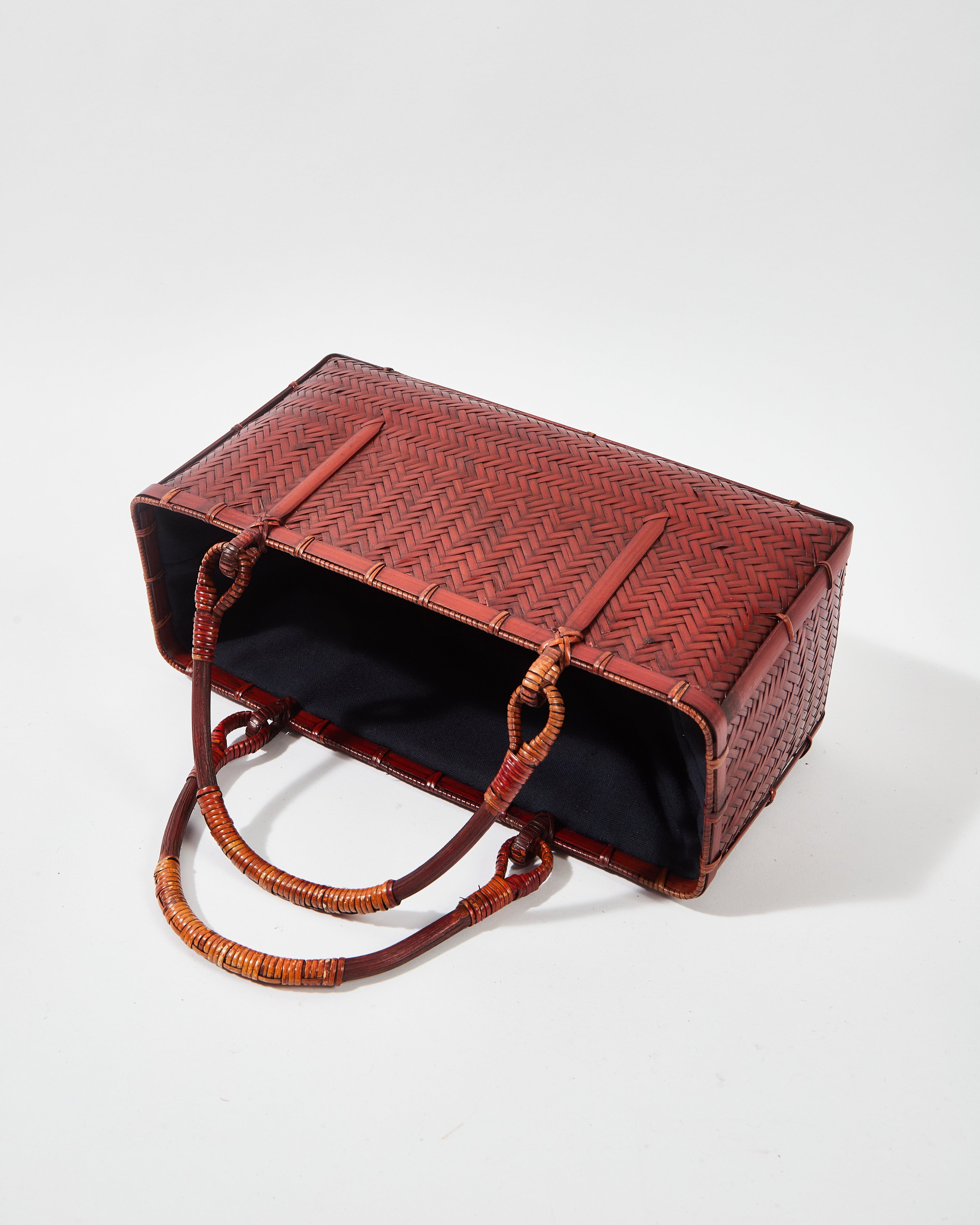 Medium Woven Bamboo Bag with Cotton-Linen Pouch