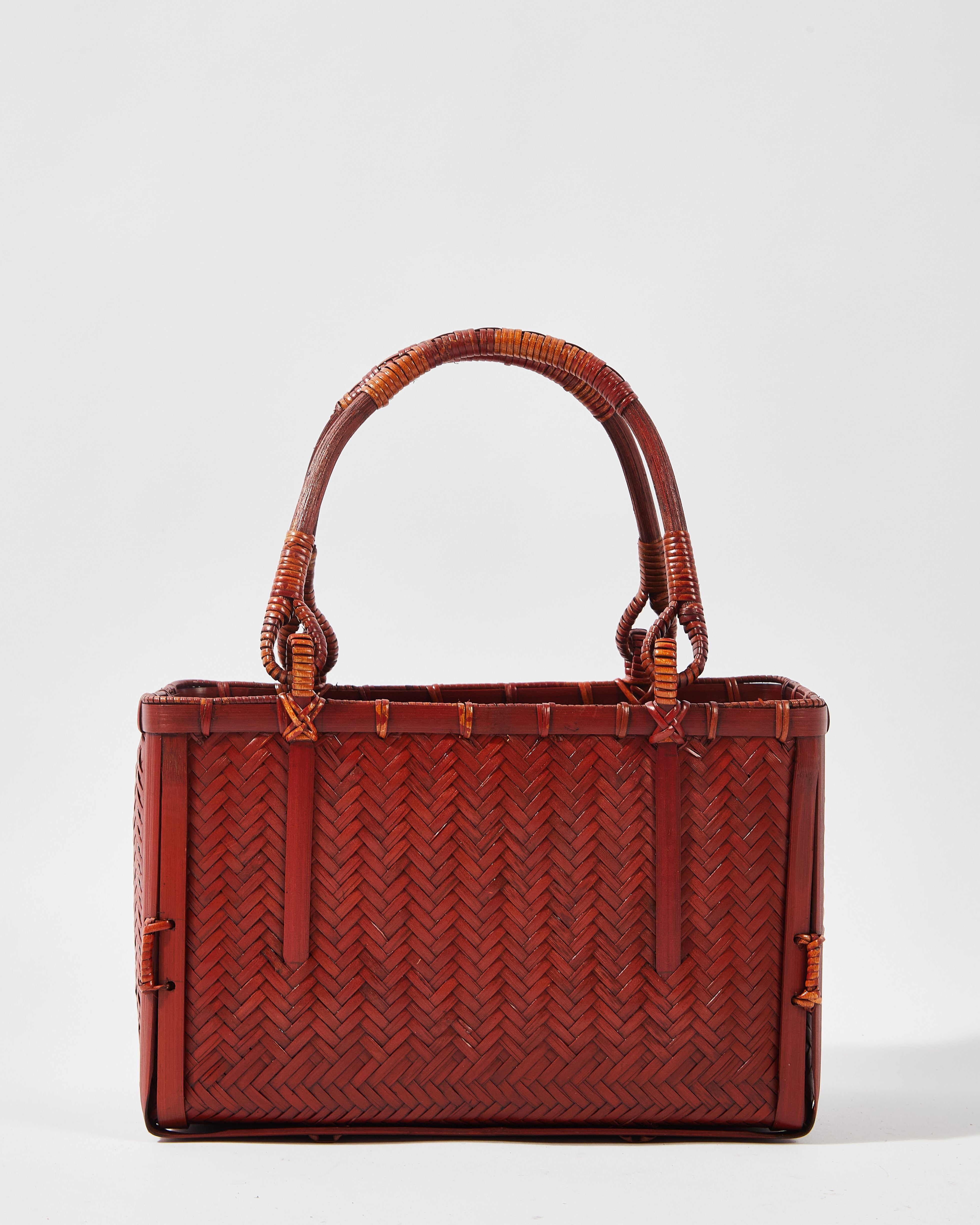 Small Woven Wicker Bamboo Bag with Cotton-Linen Pouch