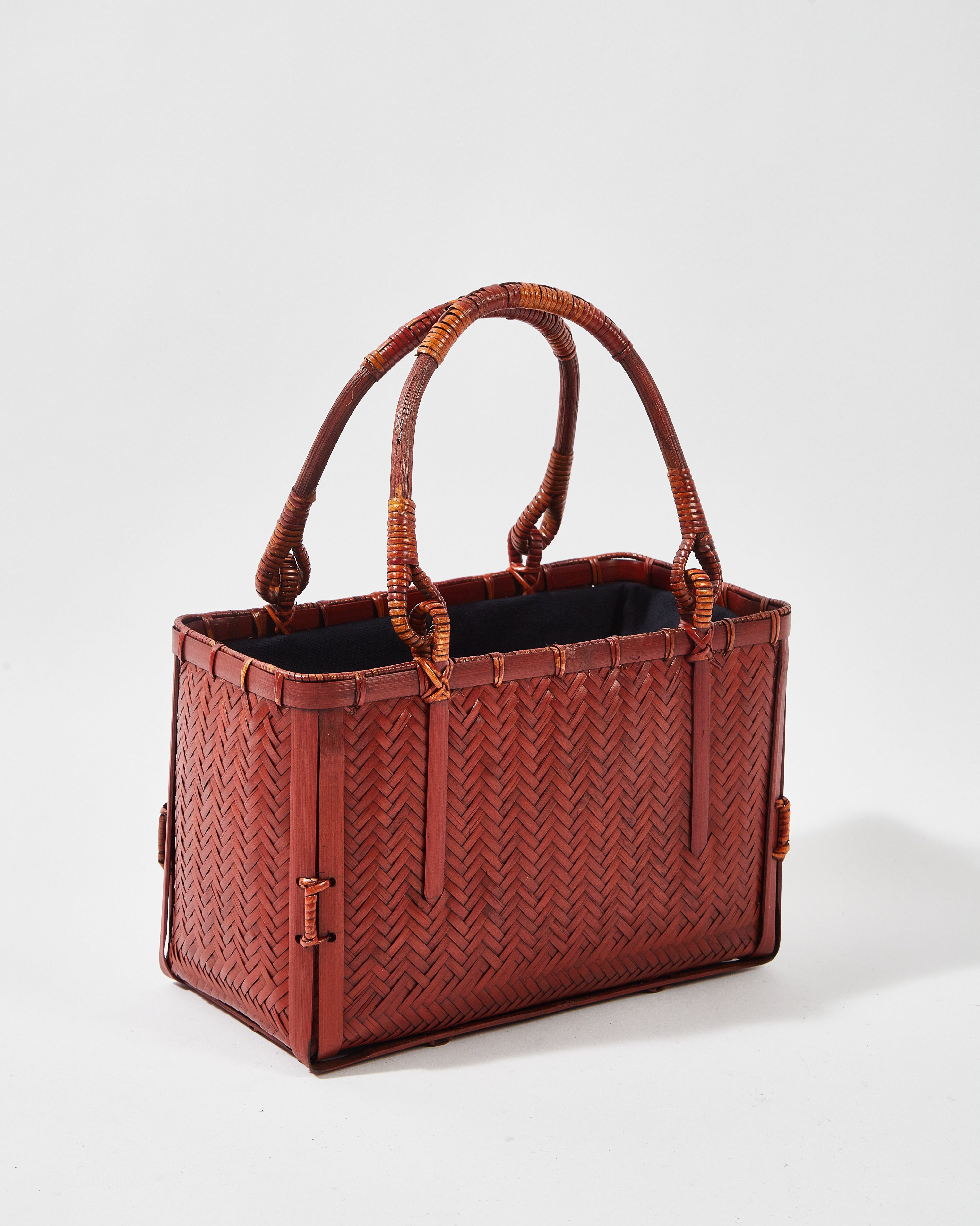 Small Woven Wicker Bamboo Bag with Cotton-Linen Pouch