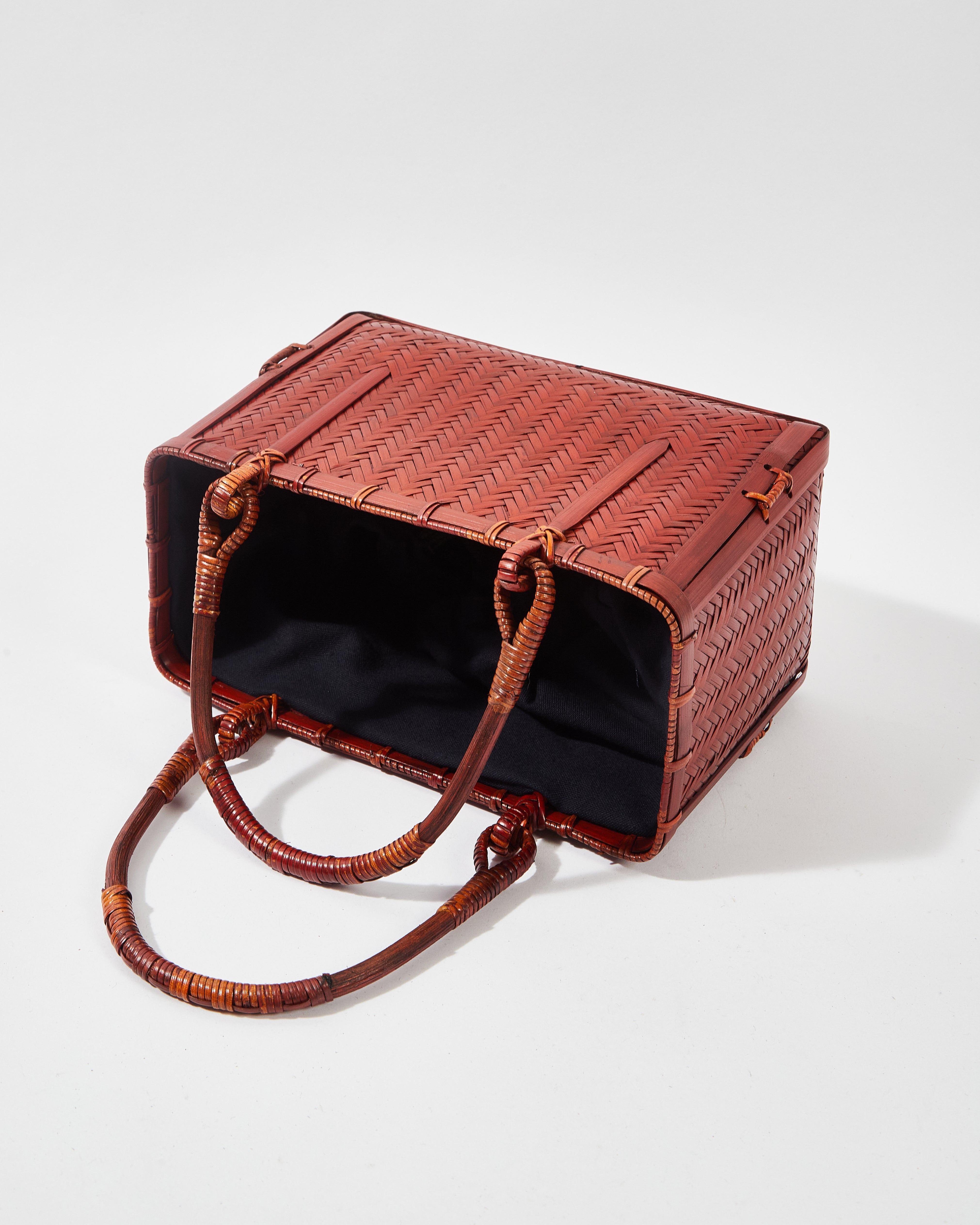 Small Woven Wicker Bamboo Bag with Cotton-Linen Pouch