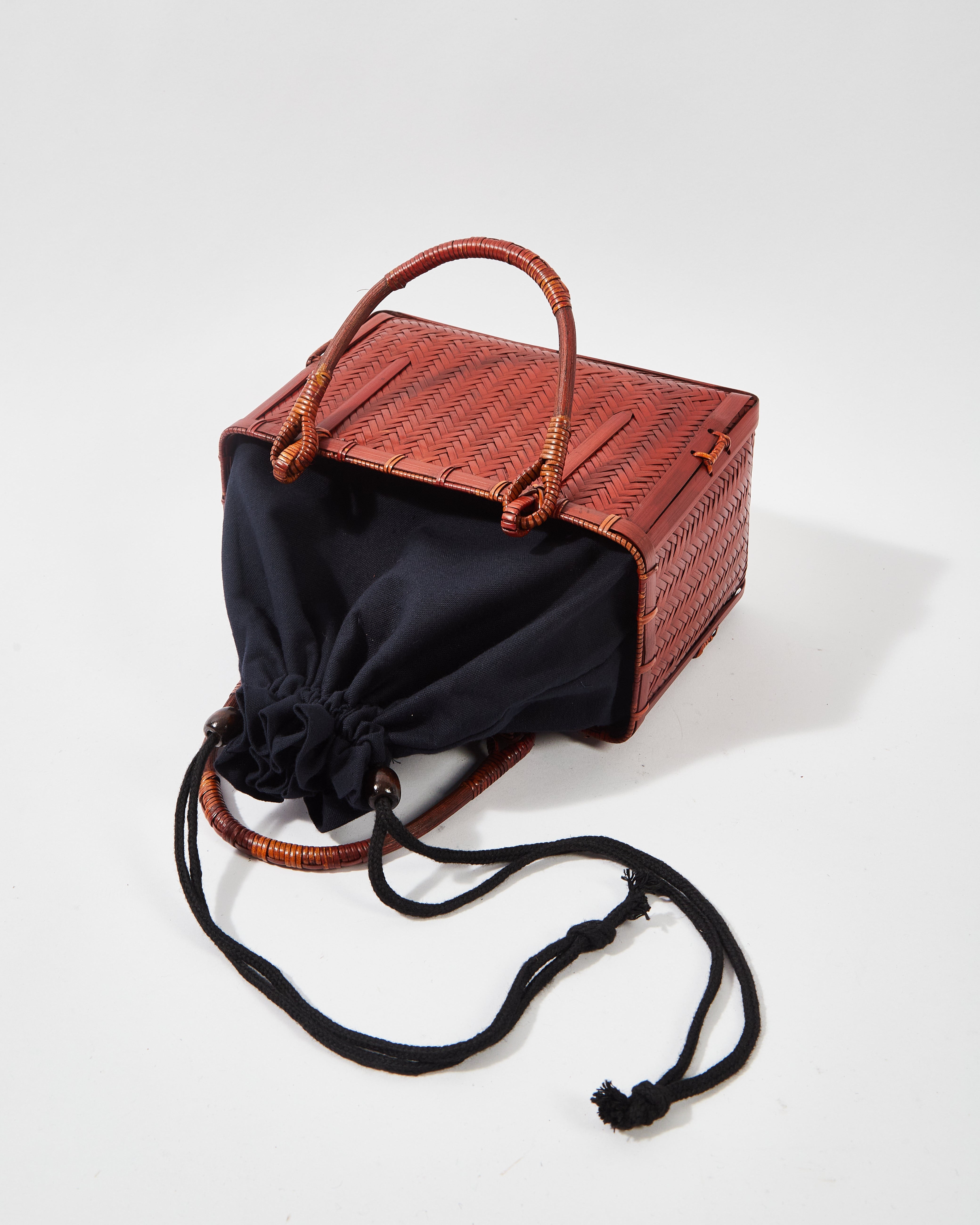 Small Woven Wicker Bamboo Bag with Cotton-Linen Pouch