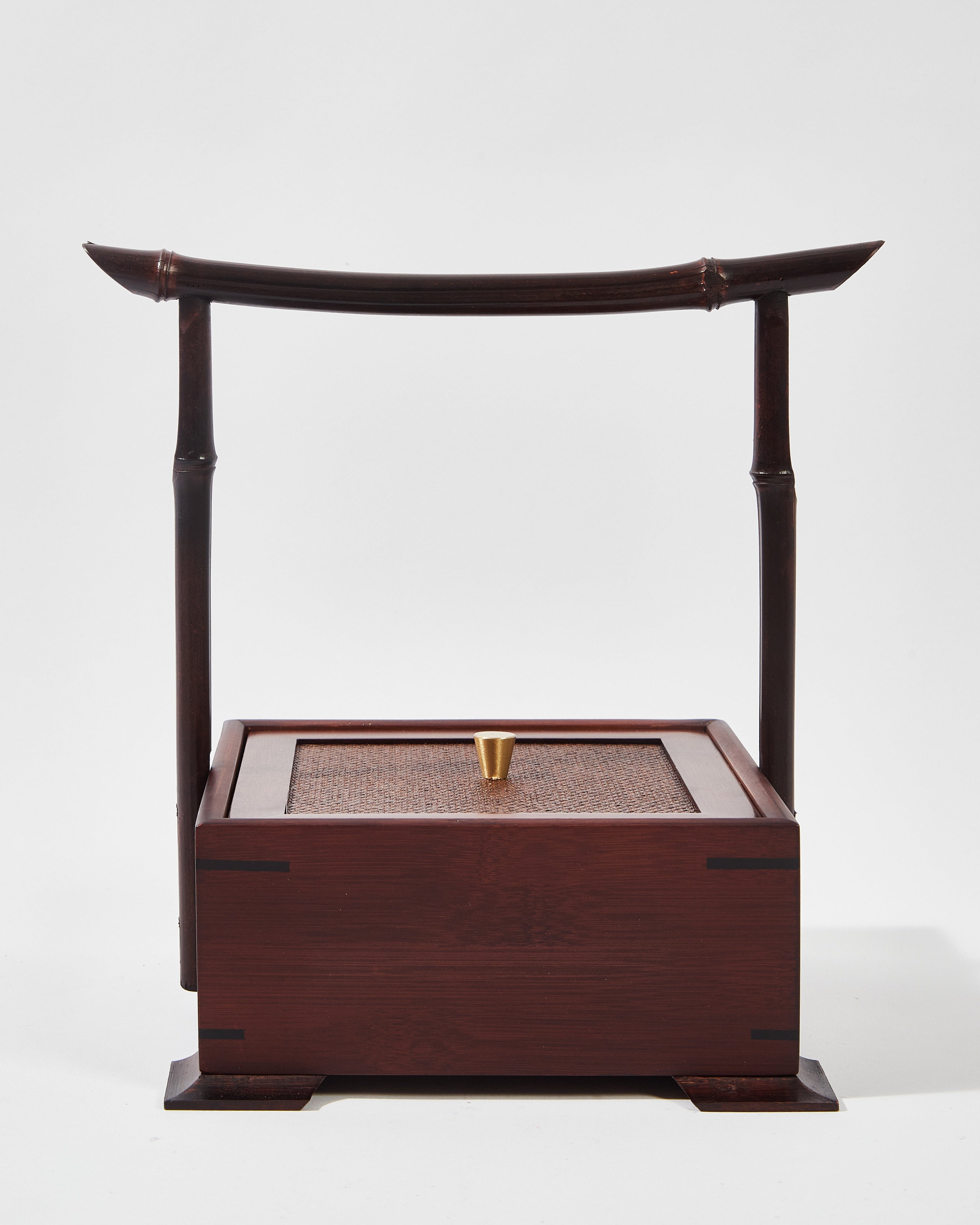 Wood Box with Weaved Rattan and Bamboo Handle