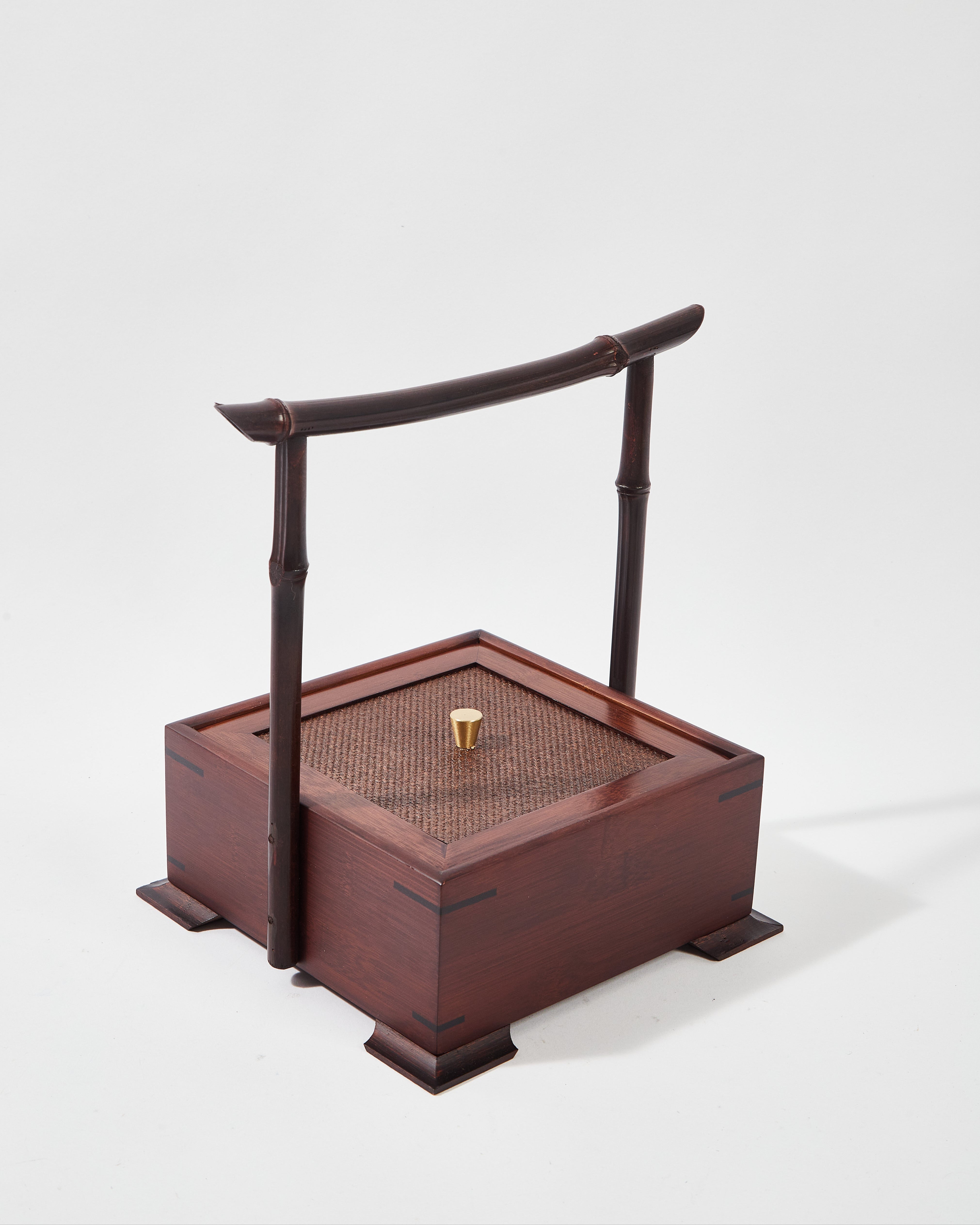 Wood Box with Weaved Rattan and Bamboo Handle