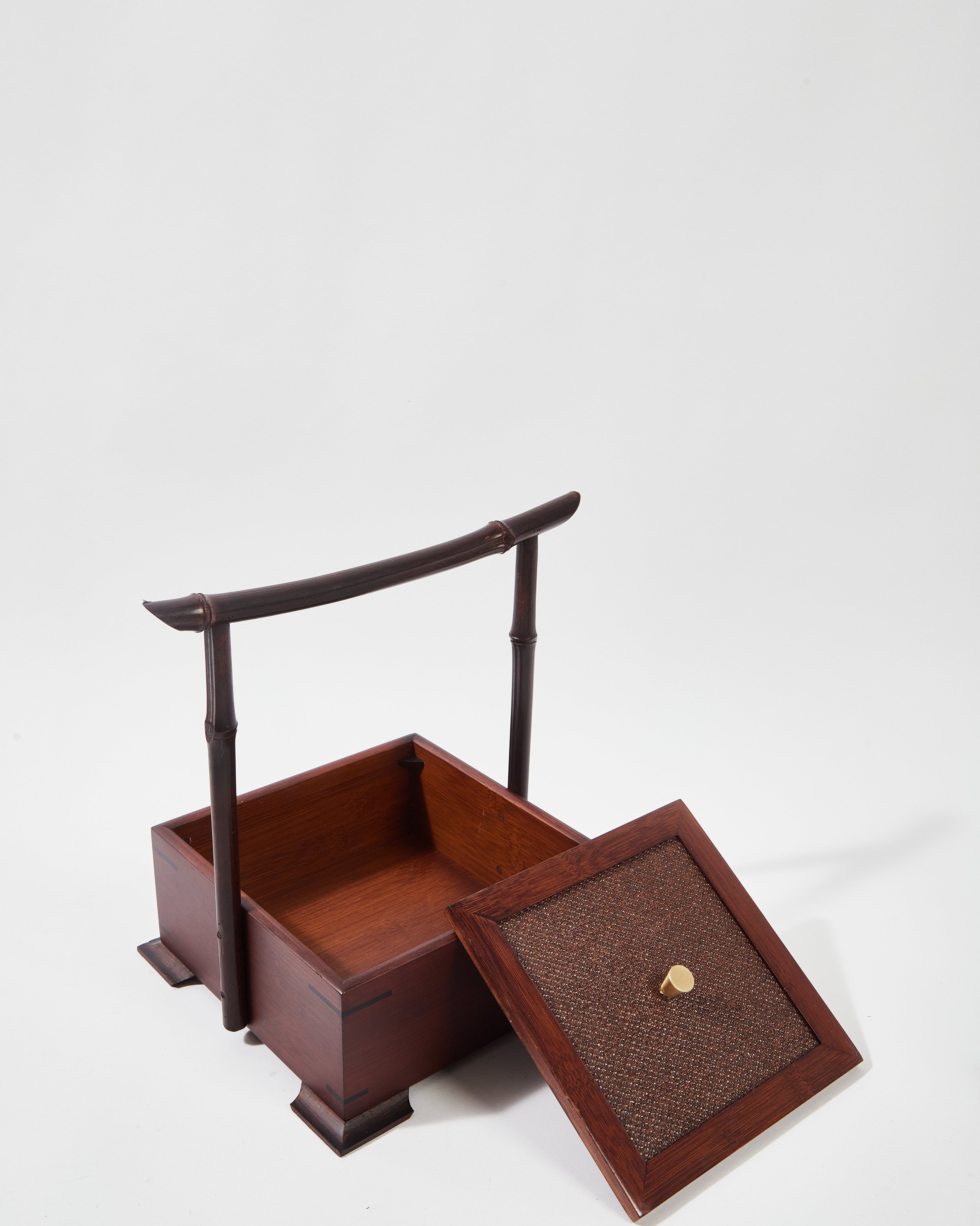Wood Box with Weaved Rattan and Bamboo Handle