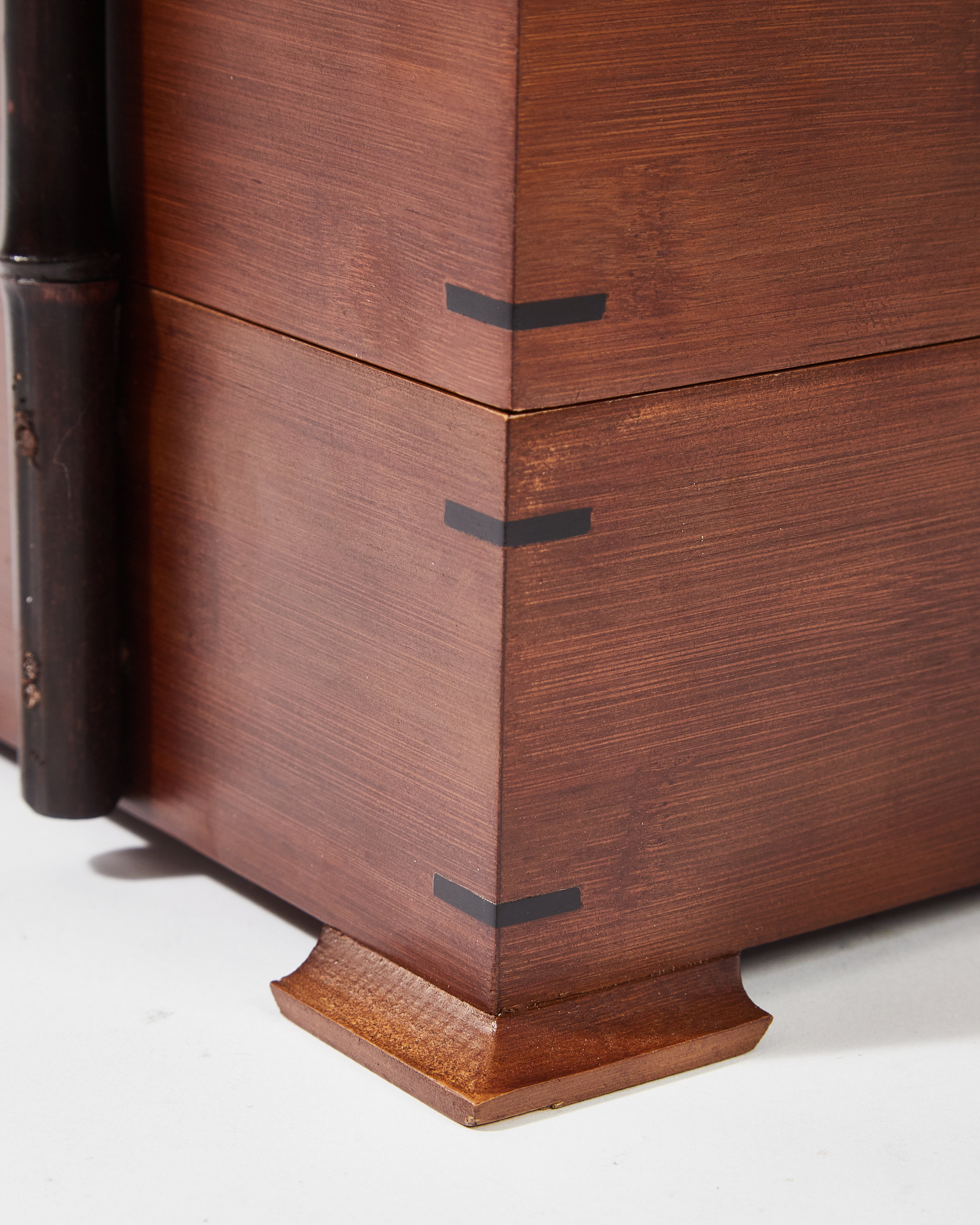 Double-Layer Wood Box with Weaved Rattan and Bamboo Handle
