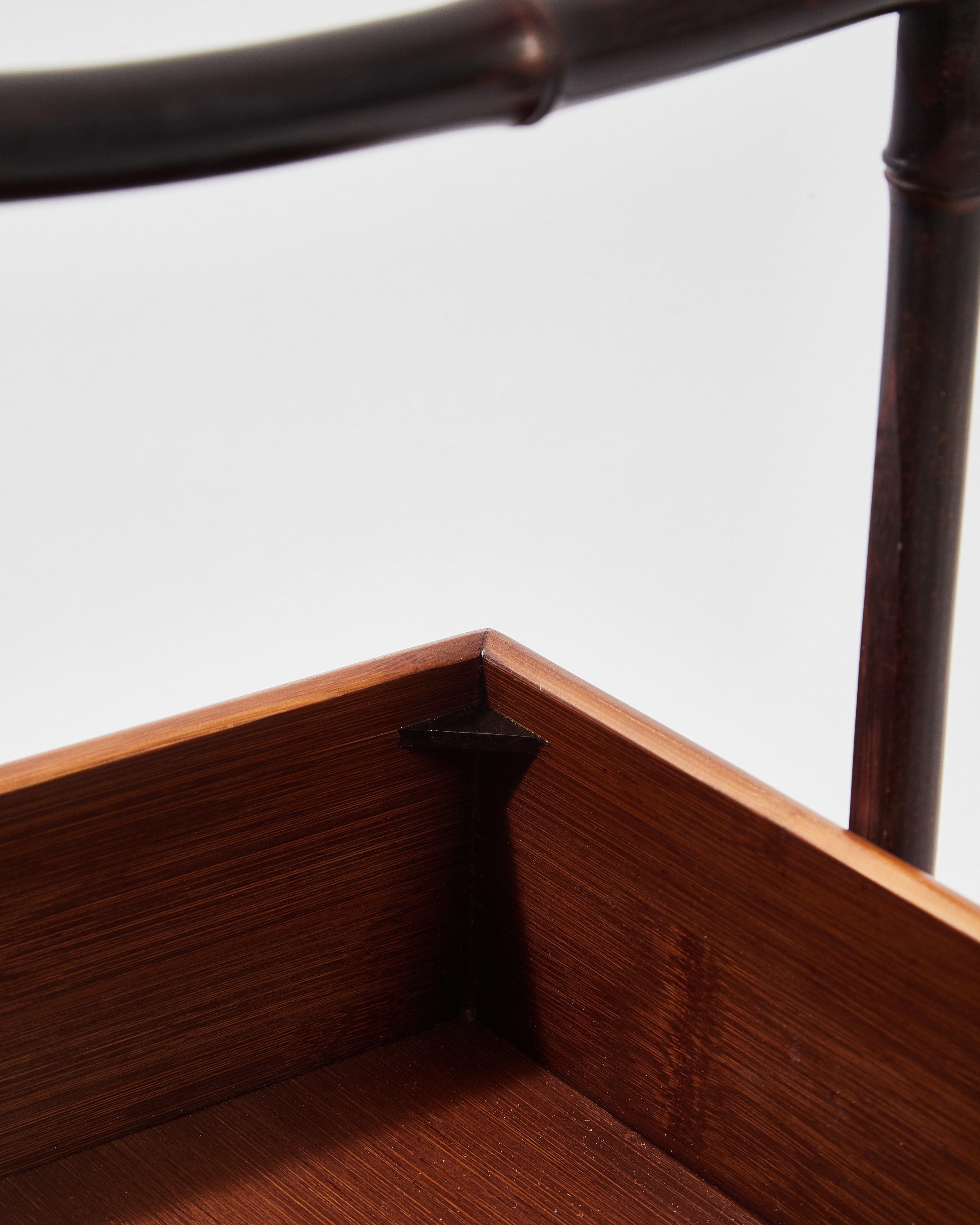 Double-Layer Wood Box with Weaved Rattan and Bamboo Handle