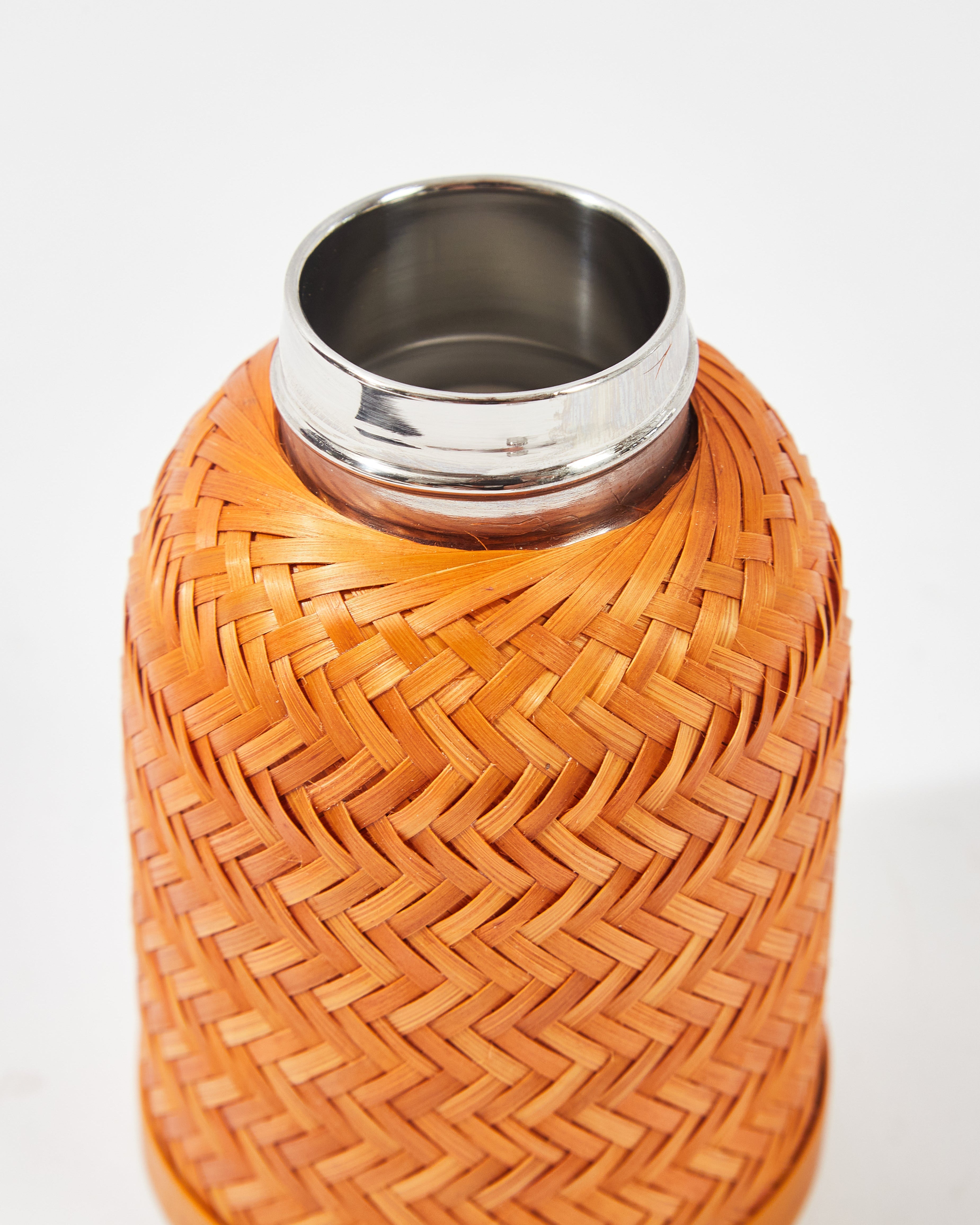 Roasted Bamboo Woven Stainless Steel Insulated Travel Mug