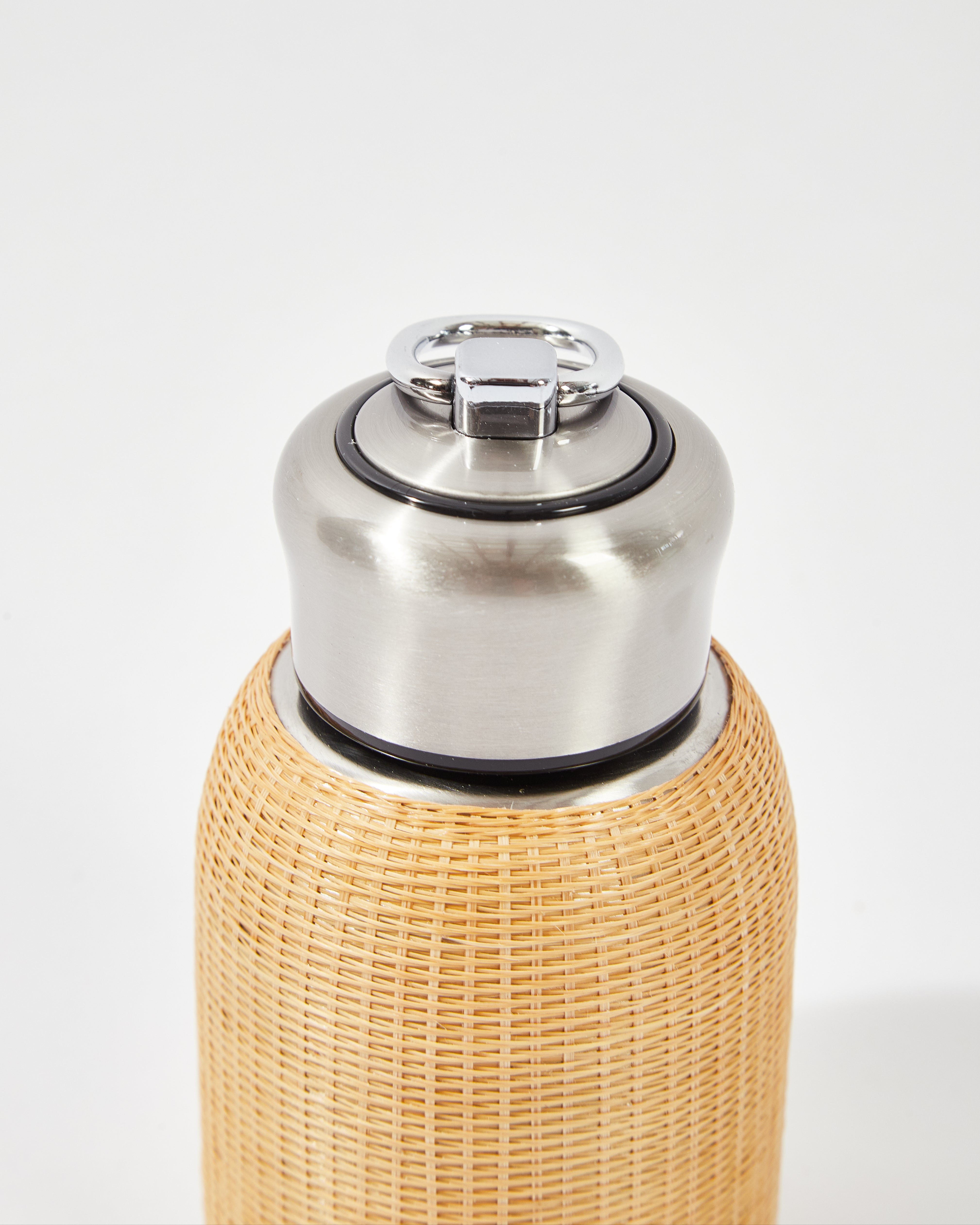 Neutral Bamboo Woven Stainless Steel Insulated Travel Mug
