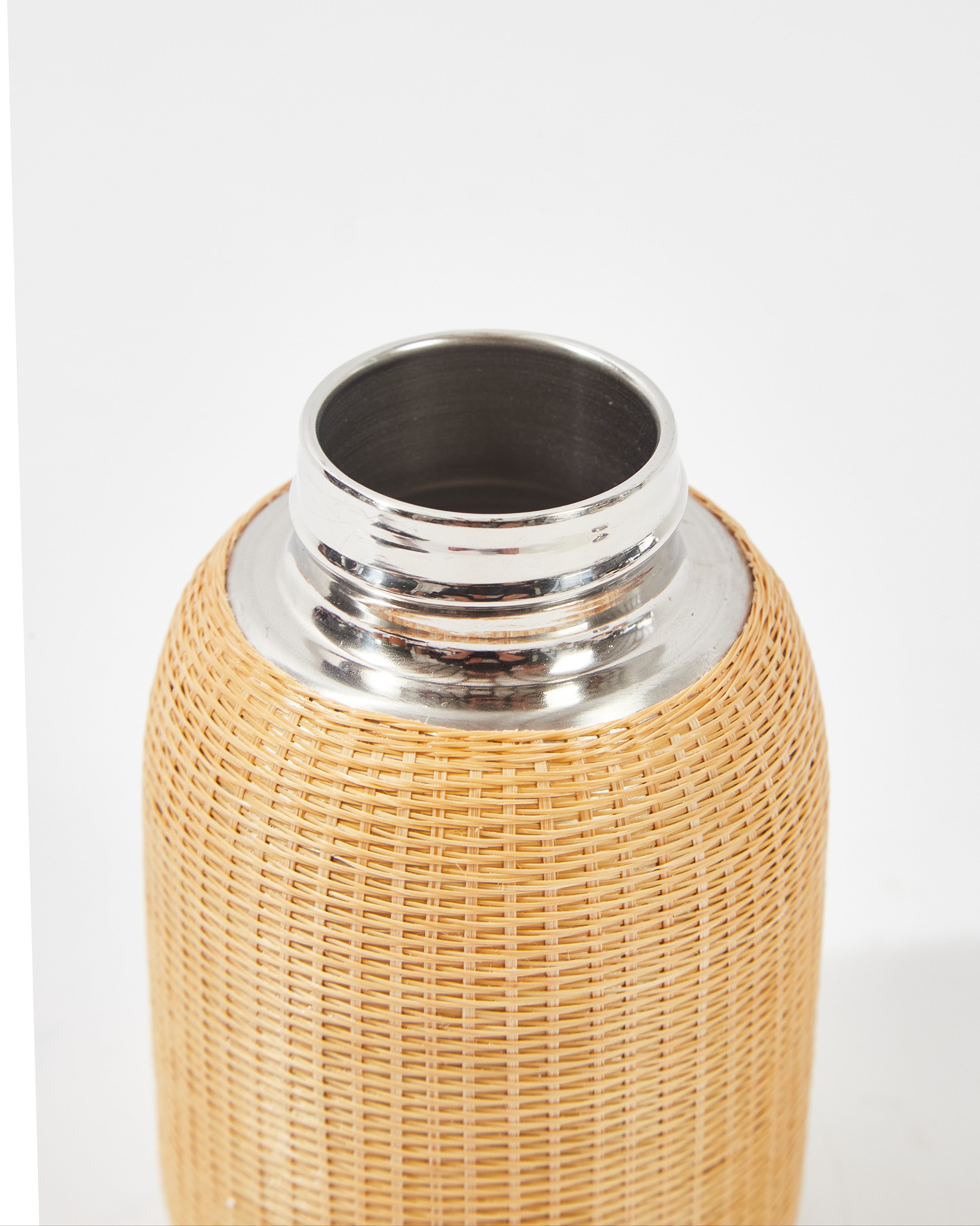 Neutral Bamboo Woven Stainless Steel Insulated Travel Mug