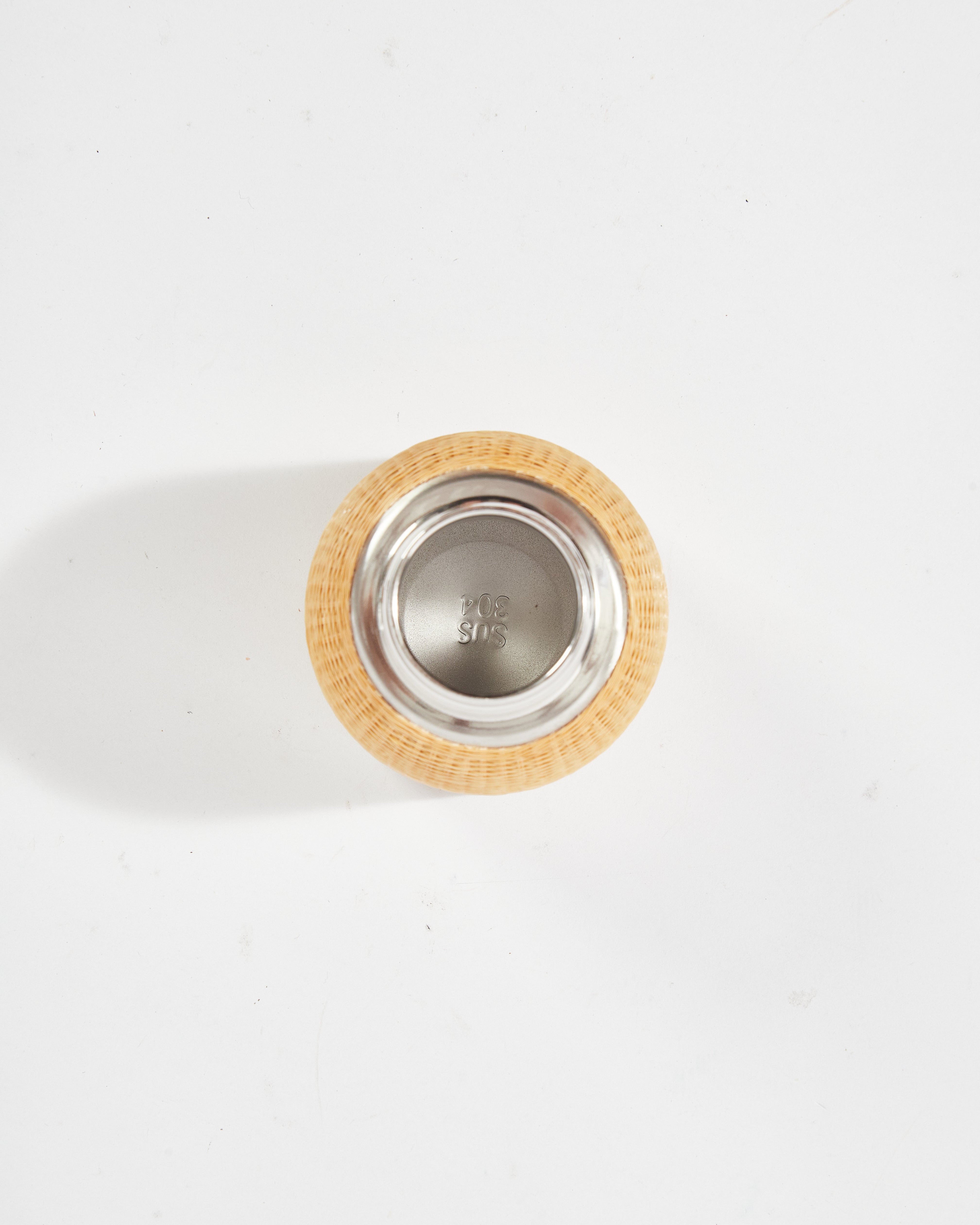 Neutral Bamboo Woven Stainless Steel Insulated Travel Mug