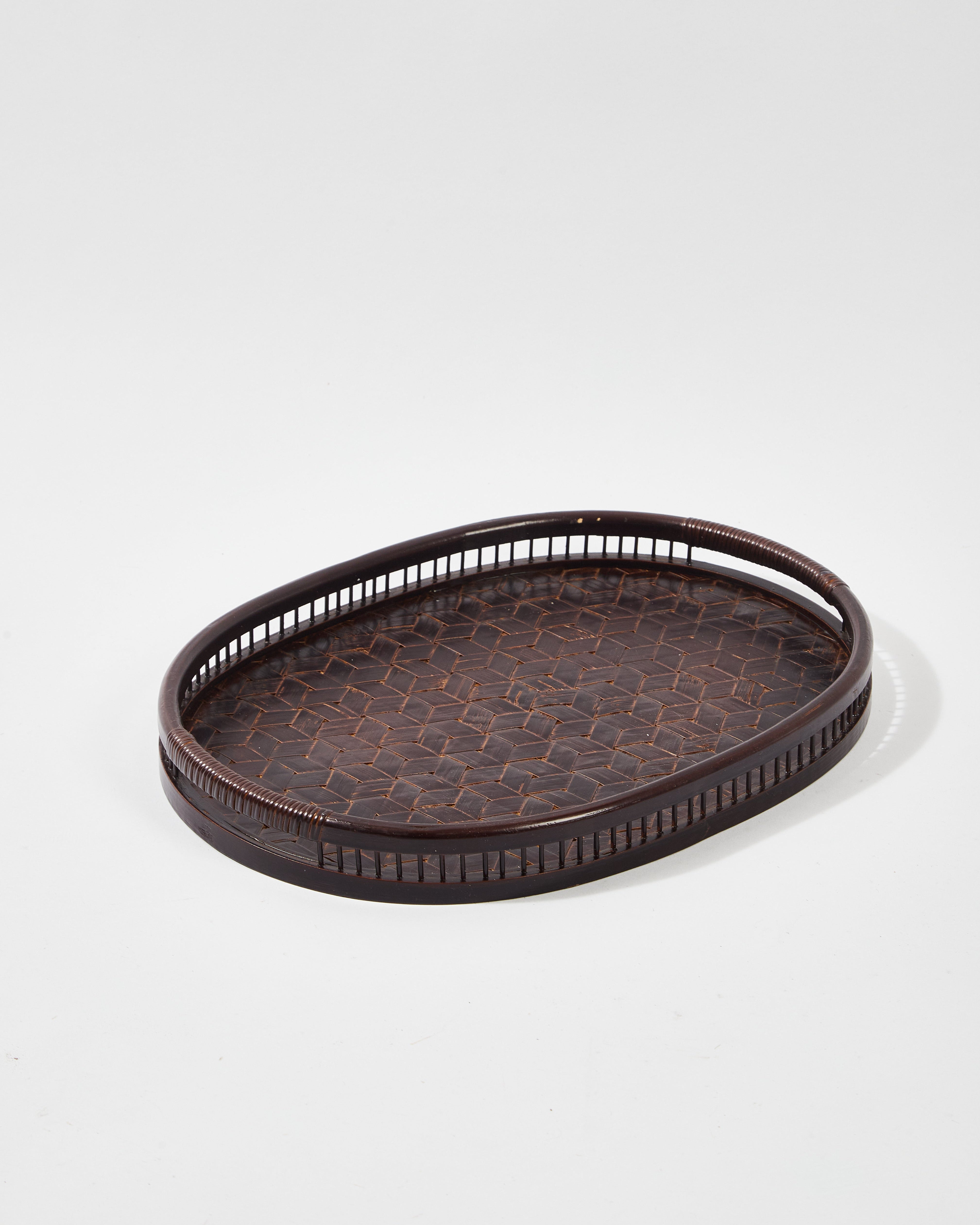 Bamboo Lacquerware Oval Tray in Turtle Weave