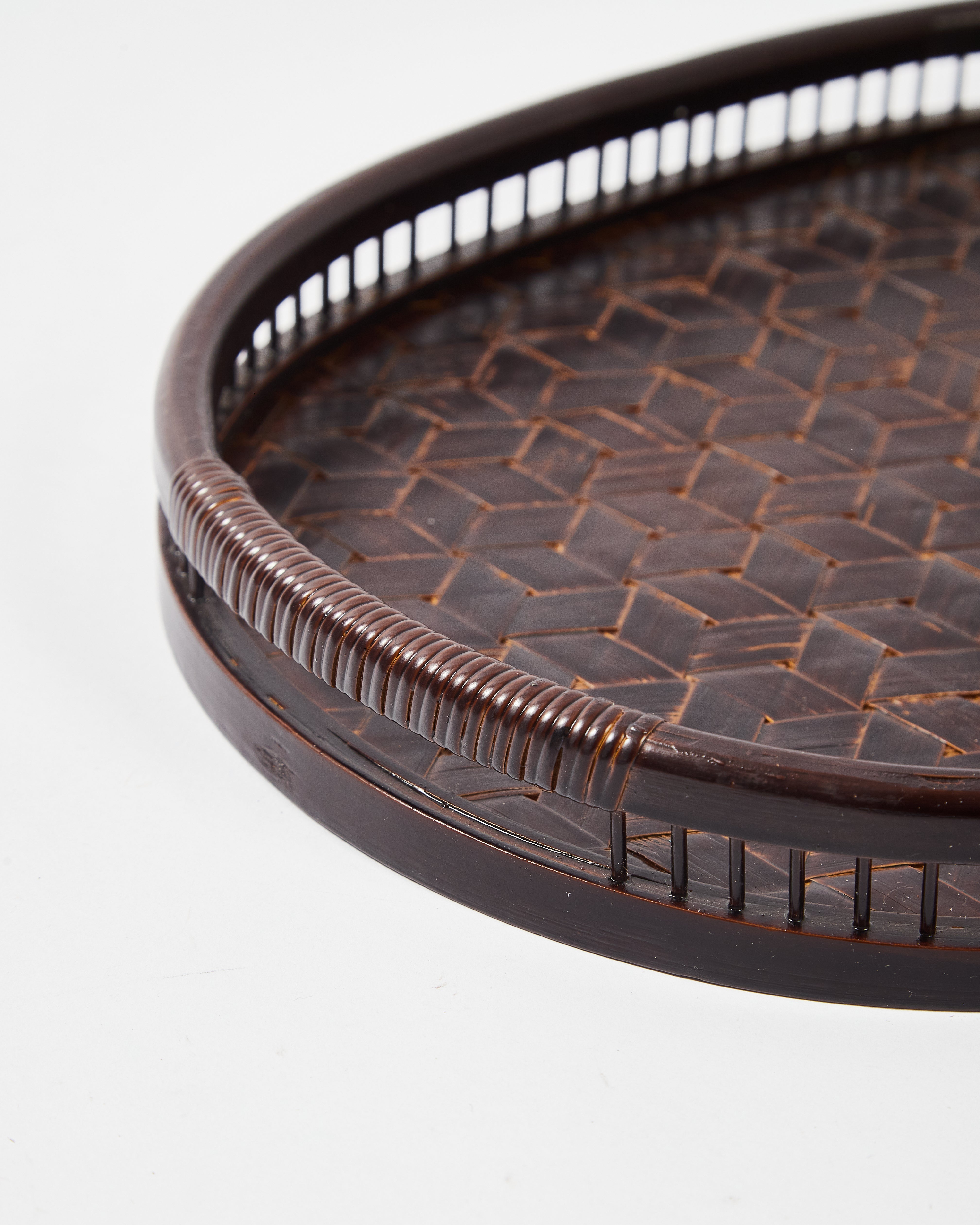 Bamboo Lacquerware Oval Tray in Turtle Weave