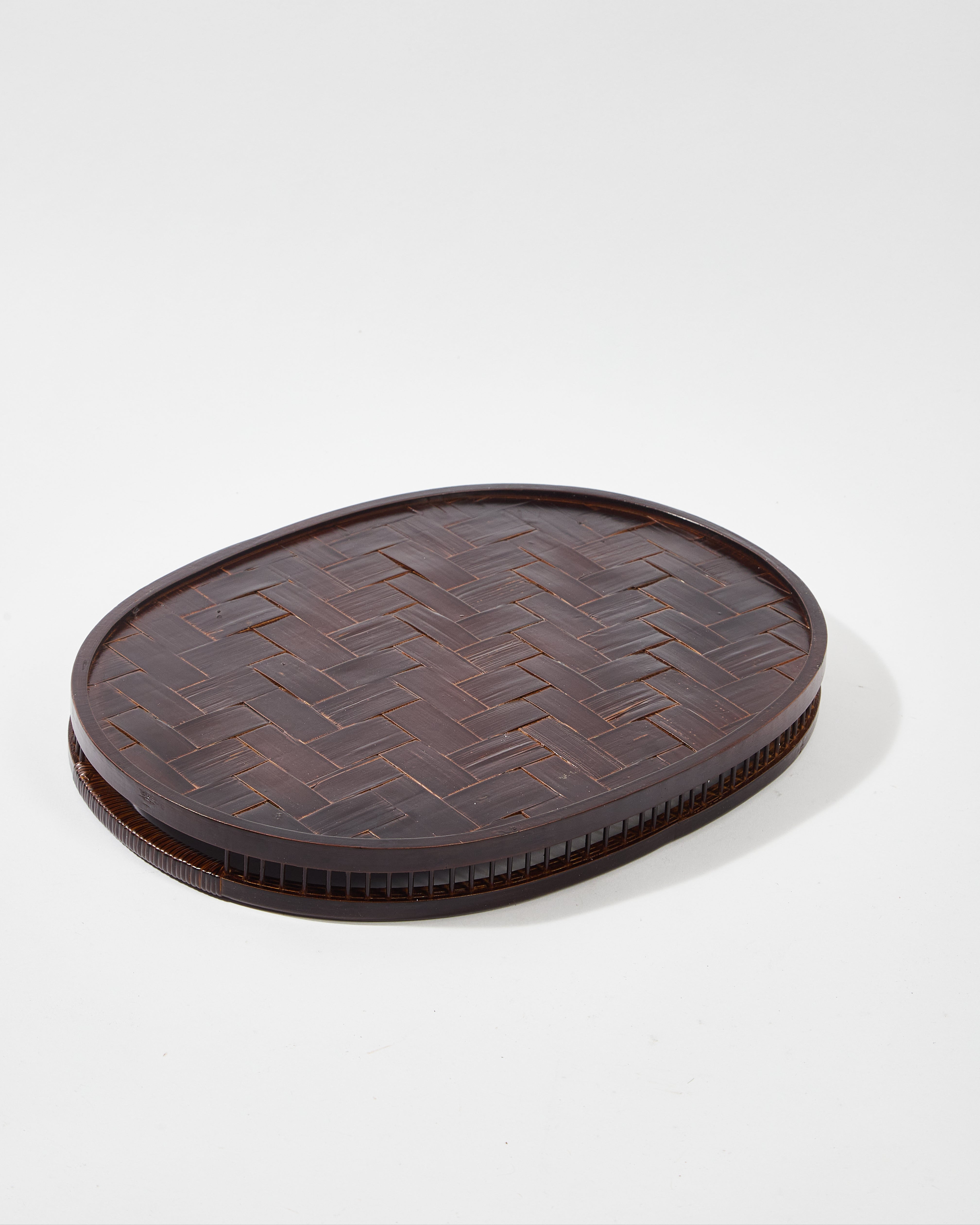 Bamboo Lacquerware Oval Tray in Turtle Weave