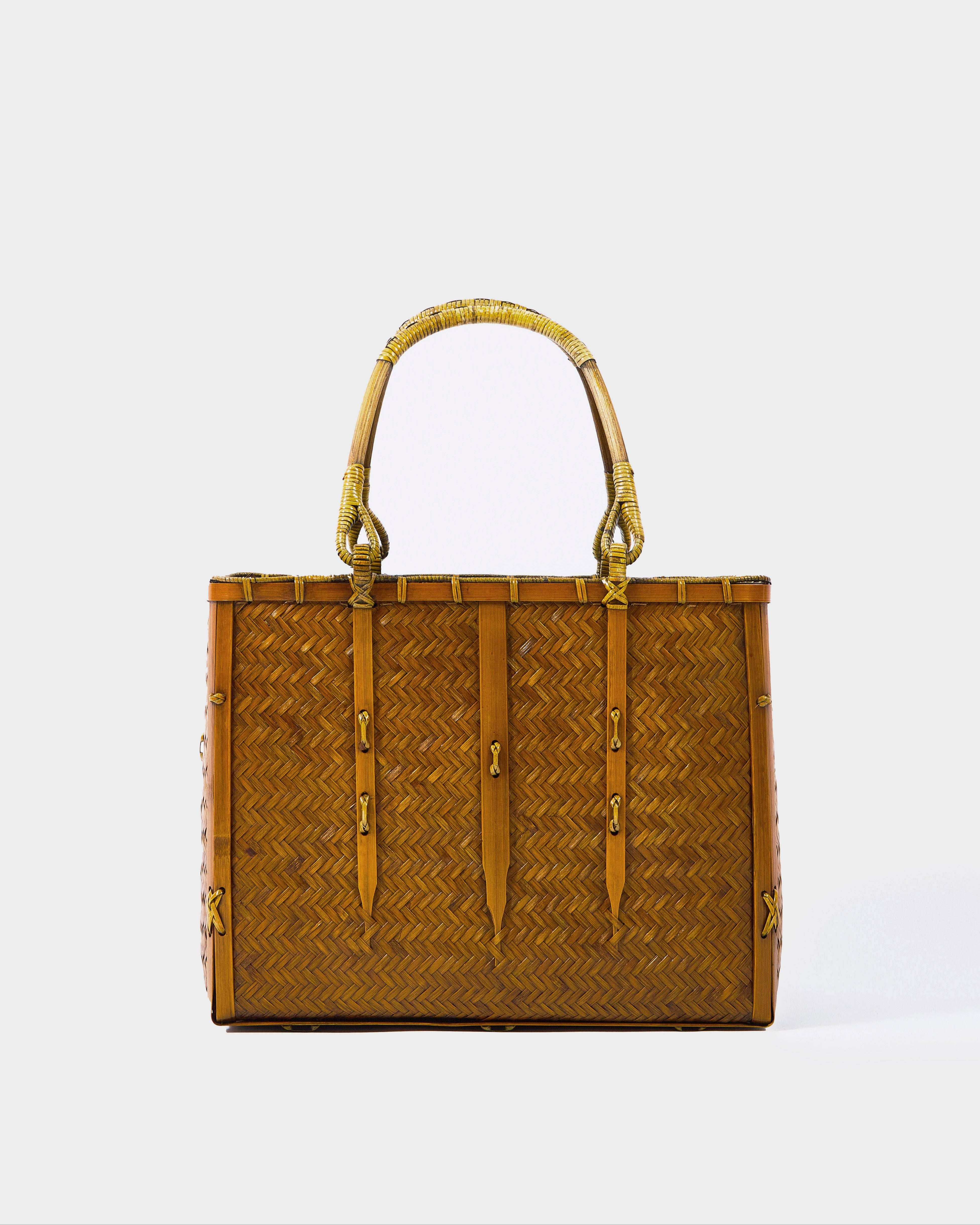 Large Woven Wicker Bamboo Bag with Cotton-Linen Pouch