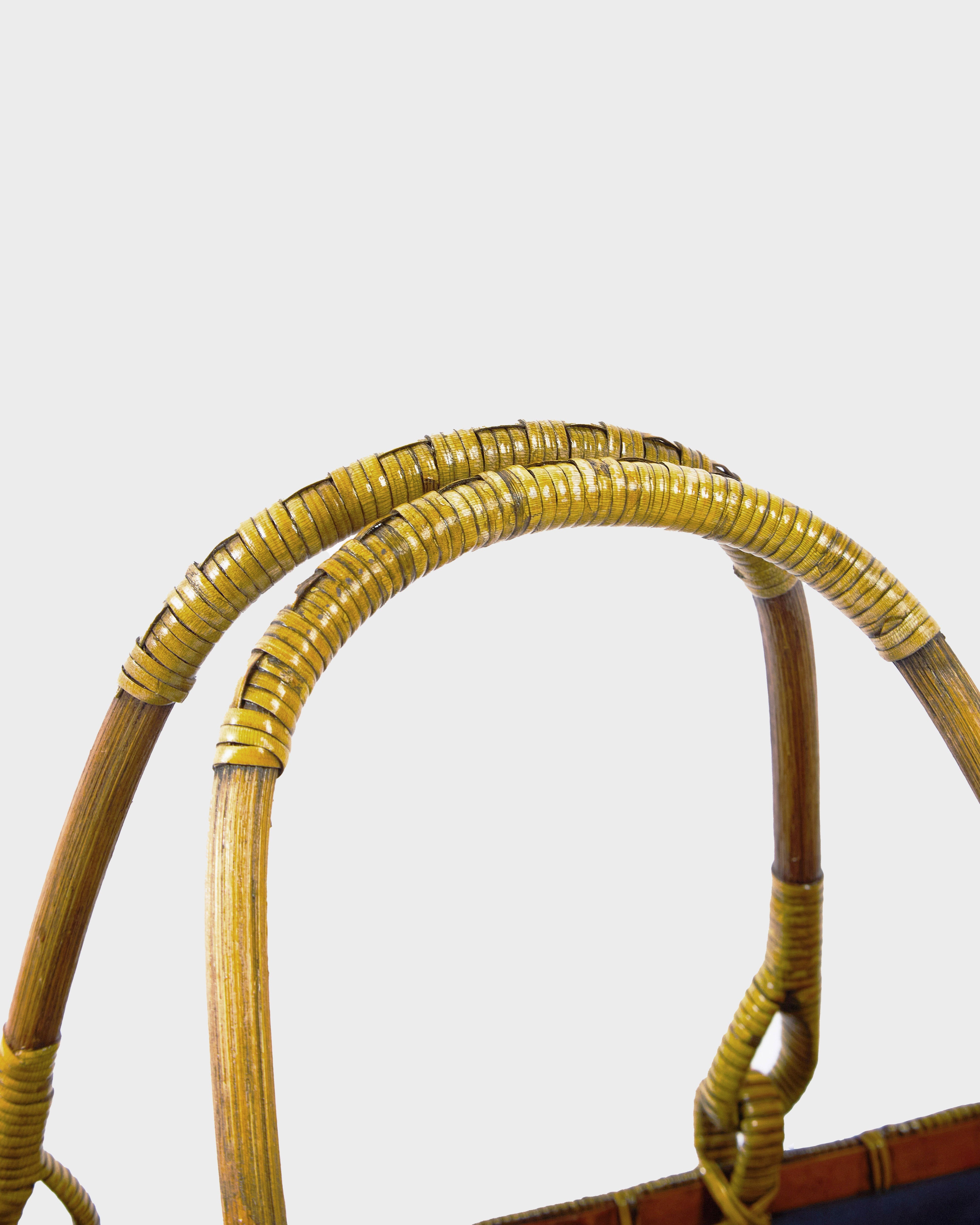 Small Woven Wicker Bamboo Bag with Cotton-Linen Pouch