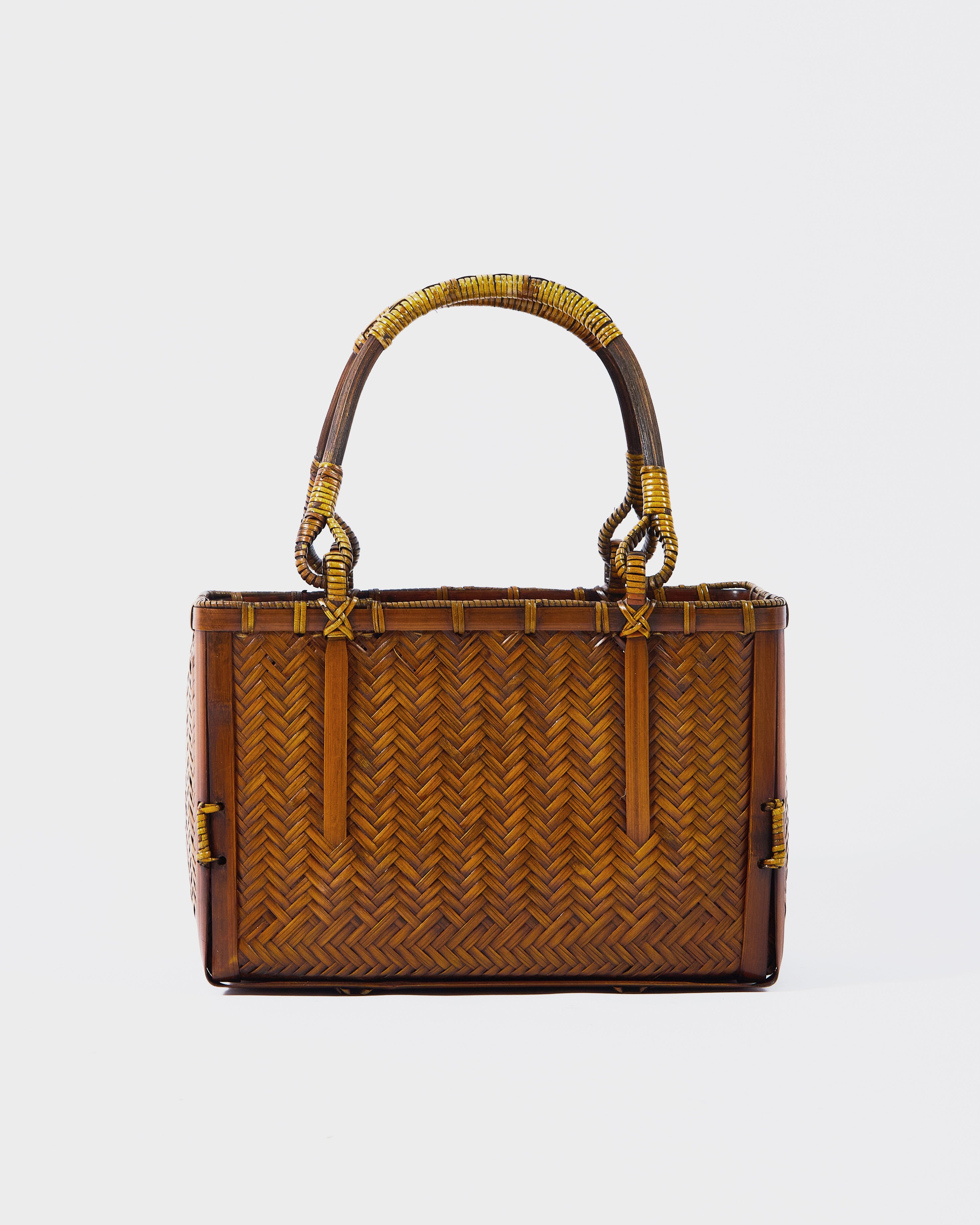 Small Woven Wicker Bamboo Bag with Cotton-Linen Pouch