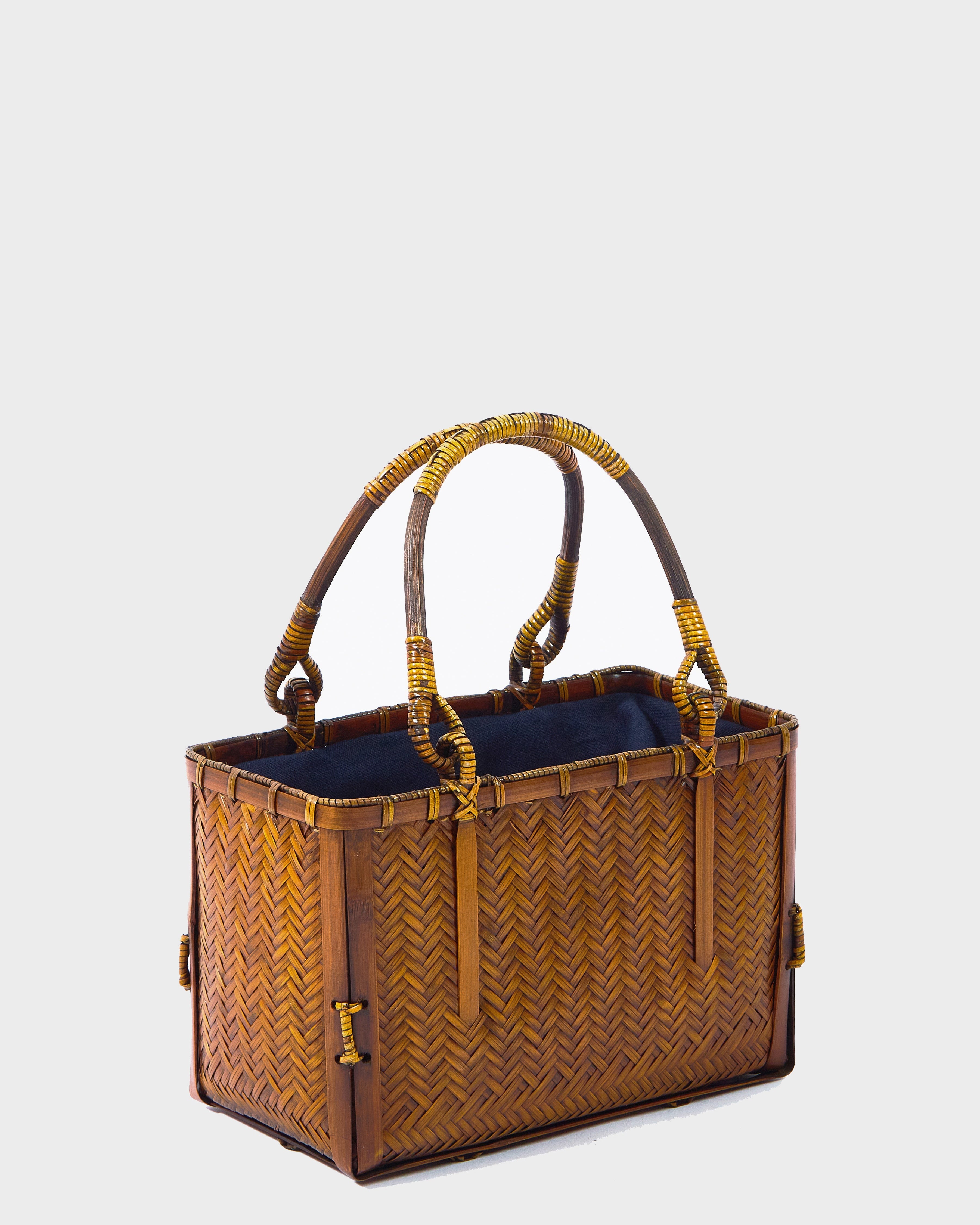 Small Woven Wicker Bamboo Bag with Cotton-Linen Pouch