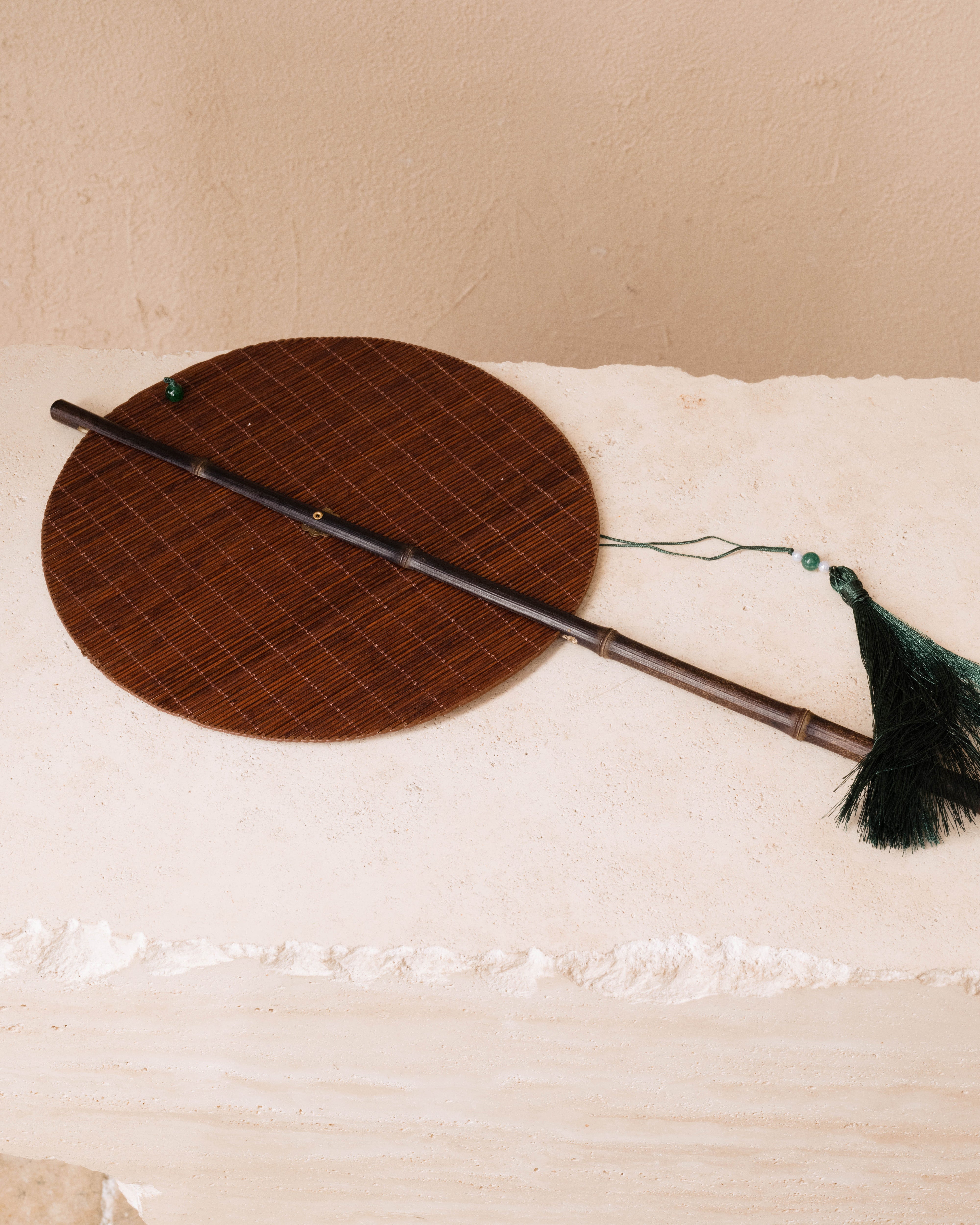 Chestnut Rotatable Bamboo Decorative Round Fan