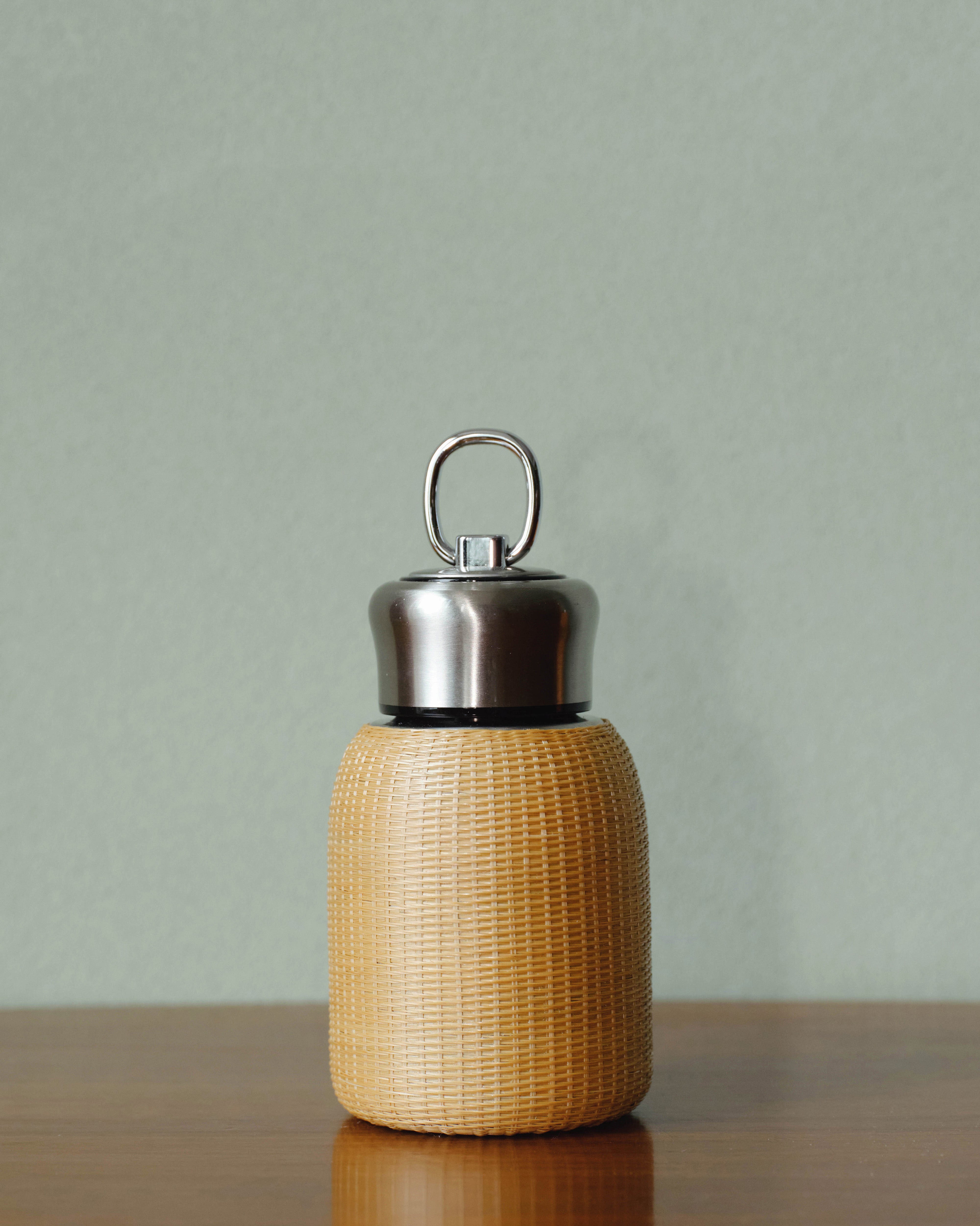 Neutral Bamboo Woven Stainless Steel Insulated Travel Mug
