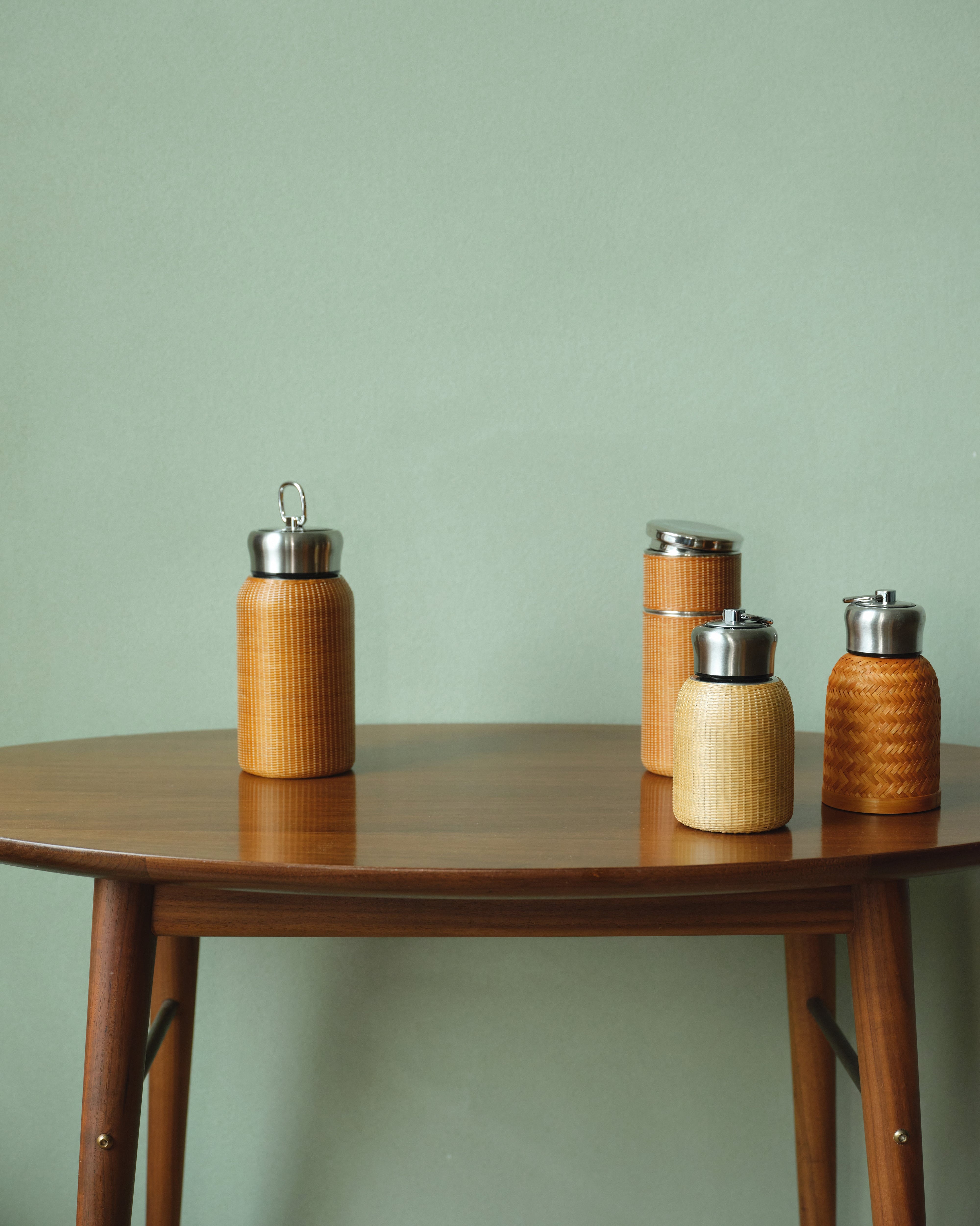 Roasted Bamboo Woven Stainless Steel Insulated Travel Mug