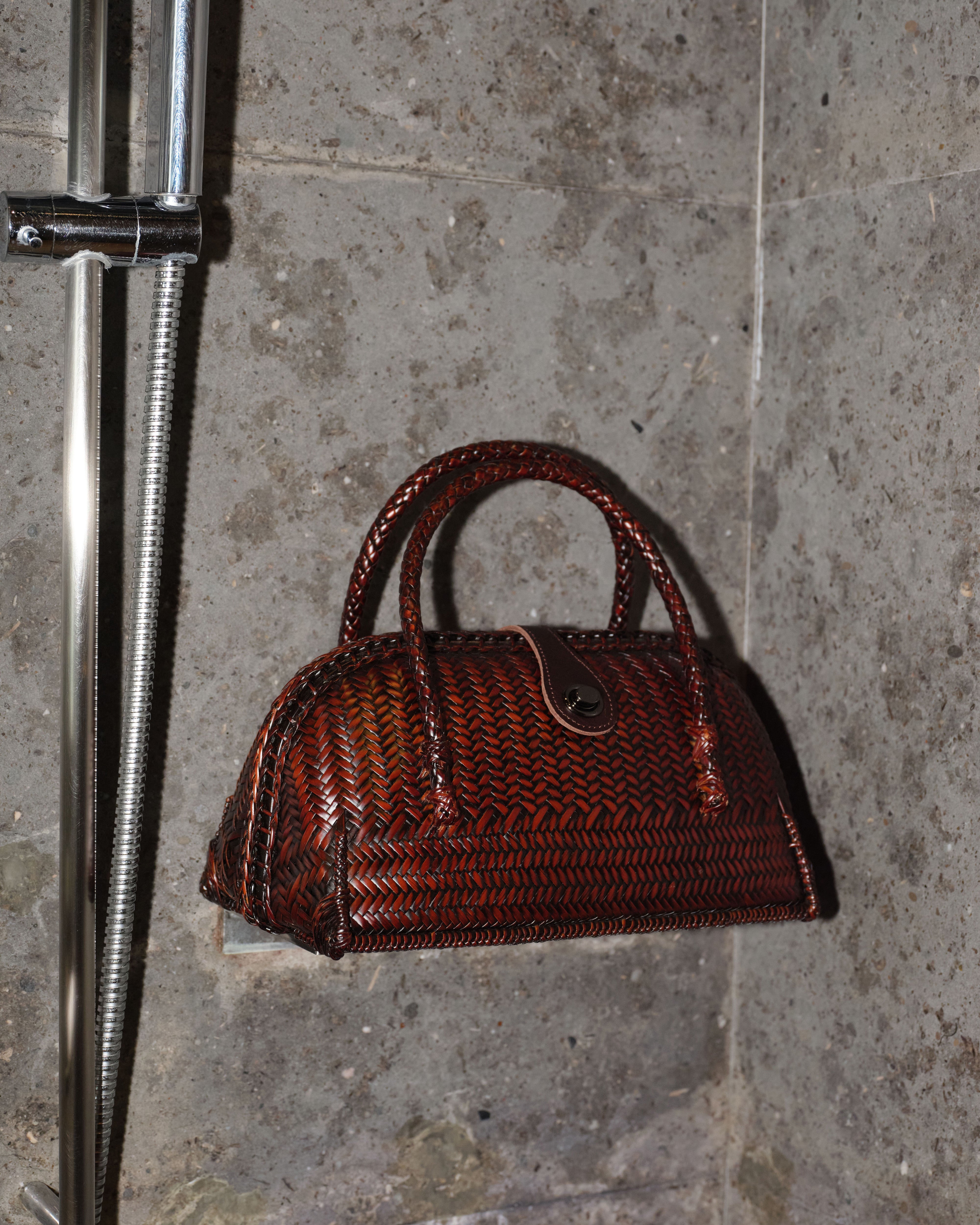 Woven Bamboo Handbag with Rattan Handle