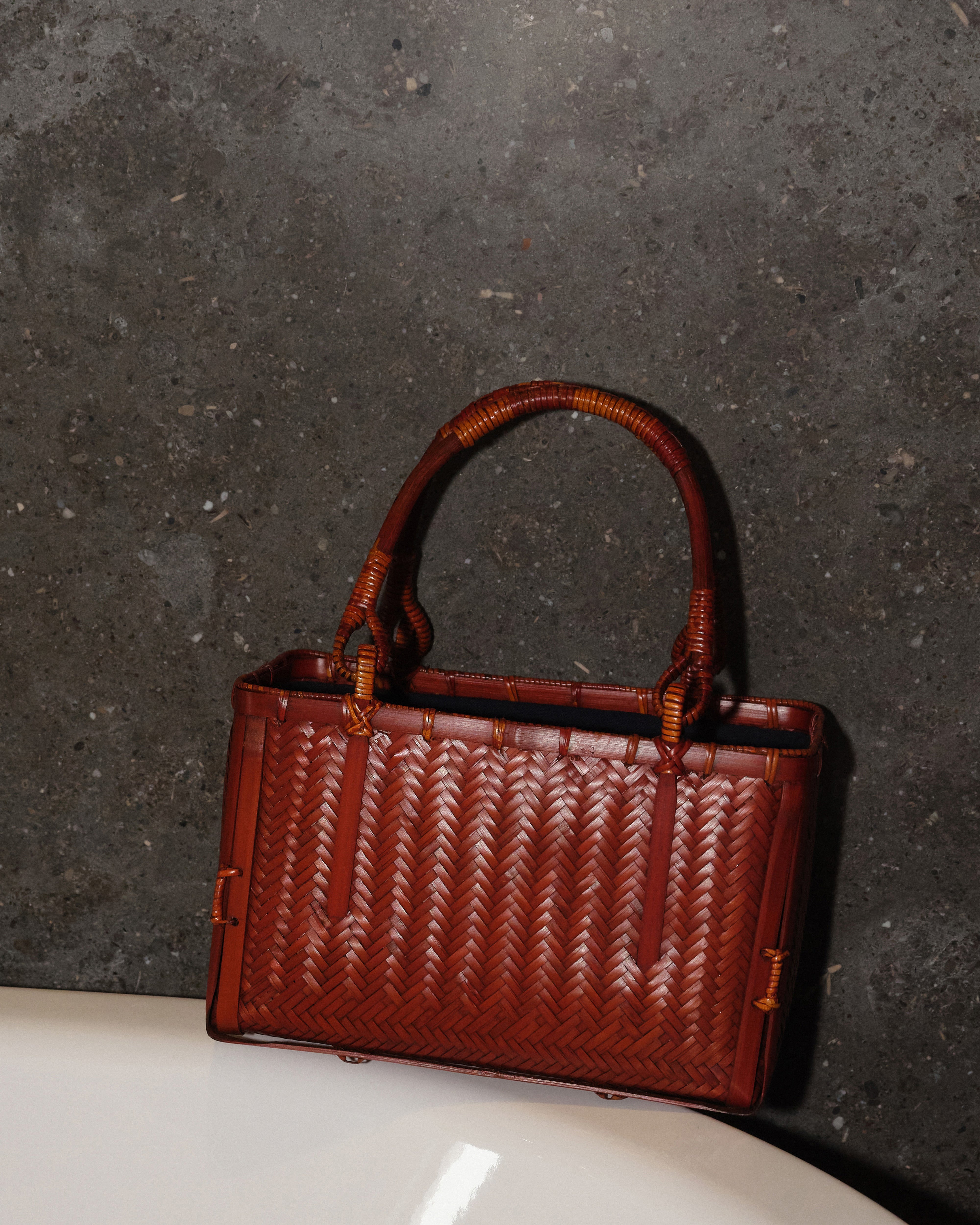 Small Woven Wicker Bamboo Bag with Cotton-Linen Pouch