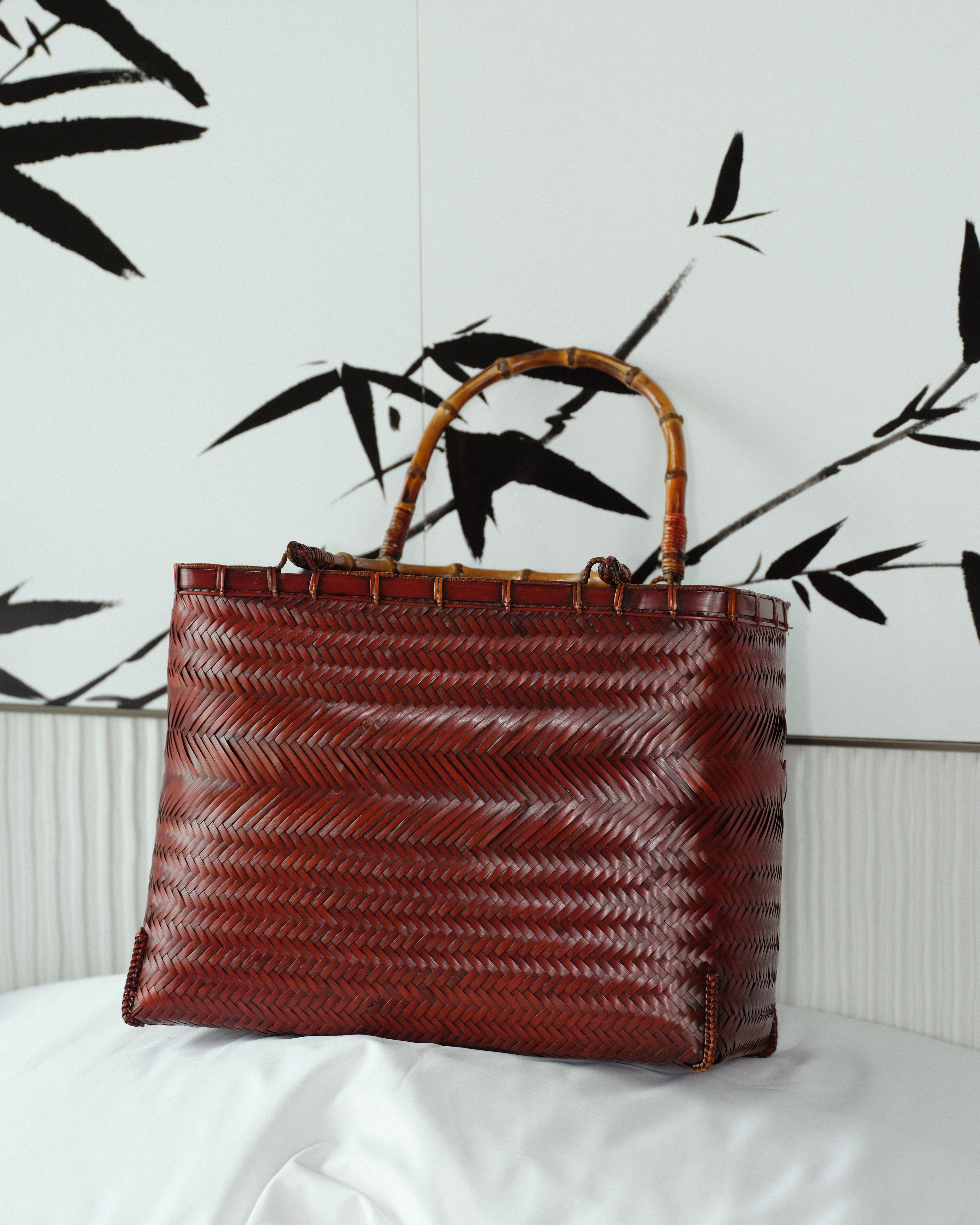 Woven Bamboo Bag with Bamboo Handle