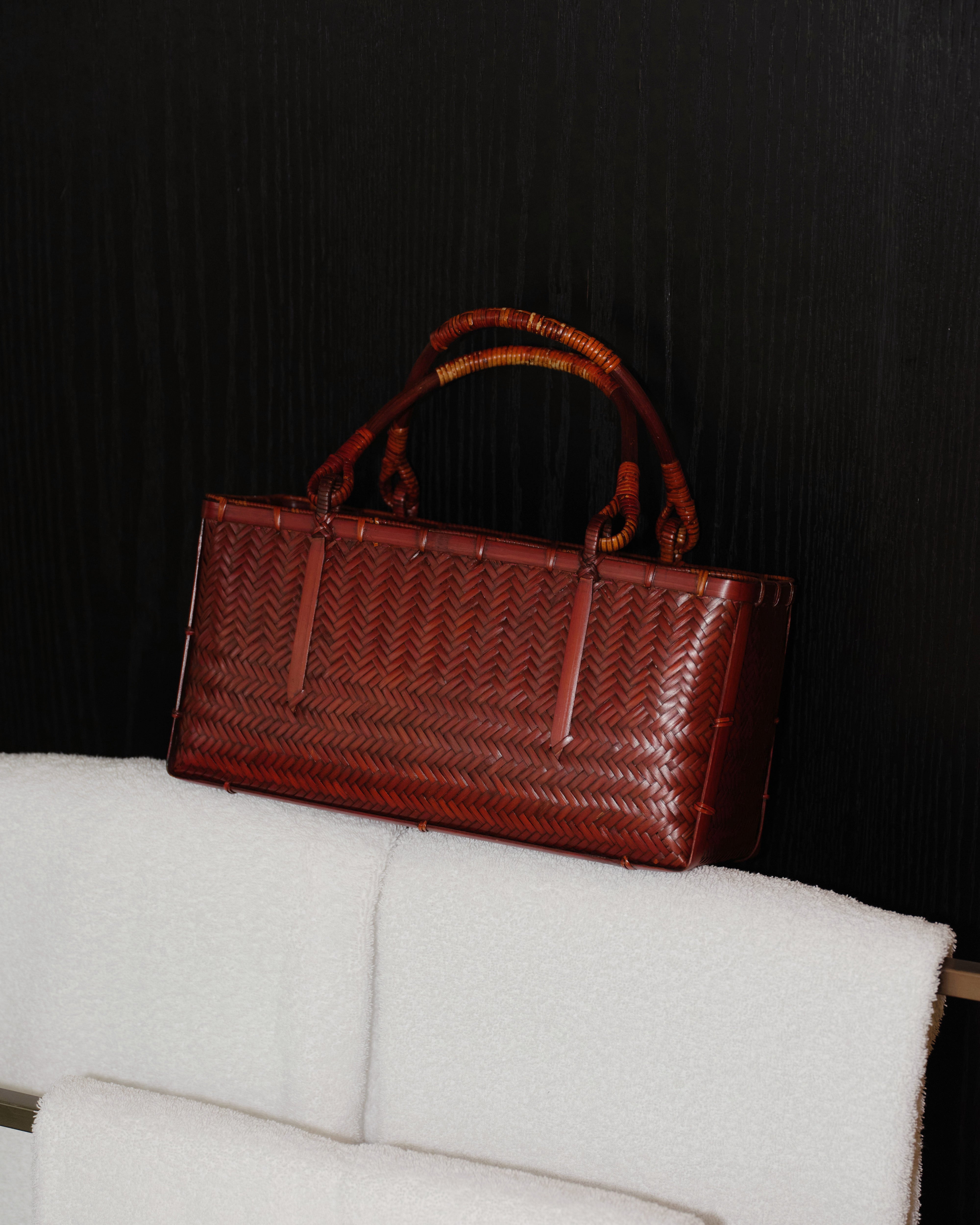 Medium Woven Bamboo Bag with Cotton-Linen Pouch