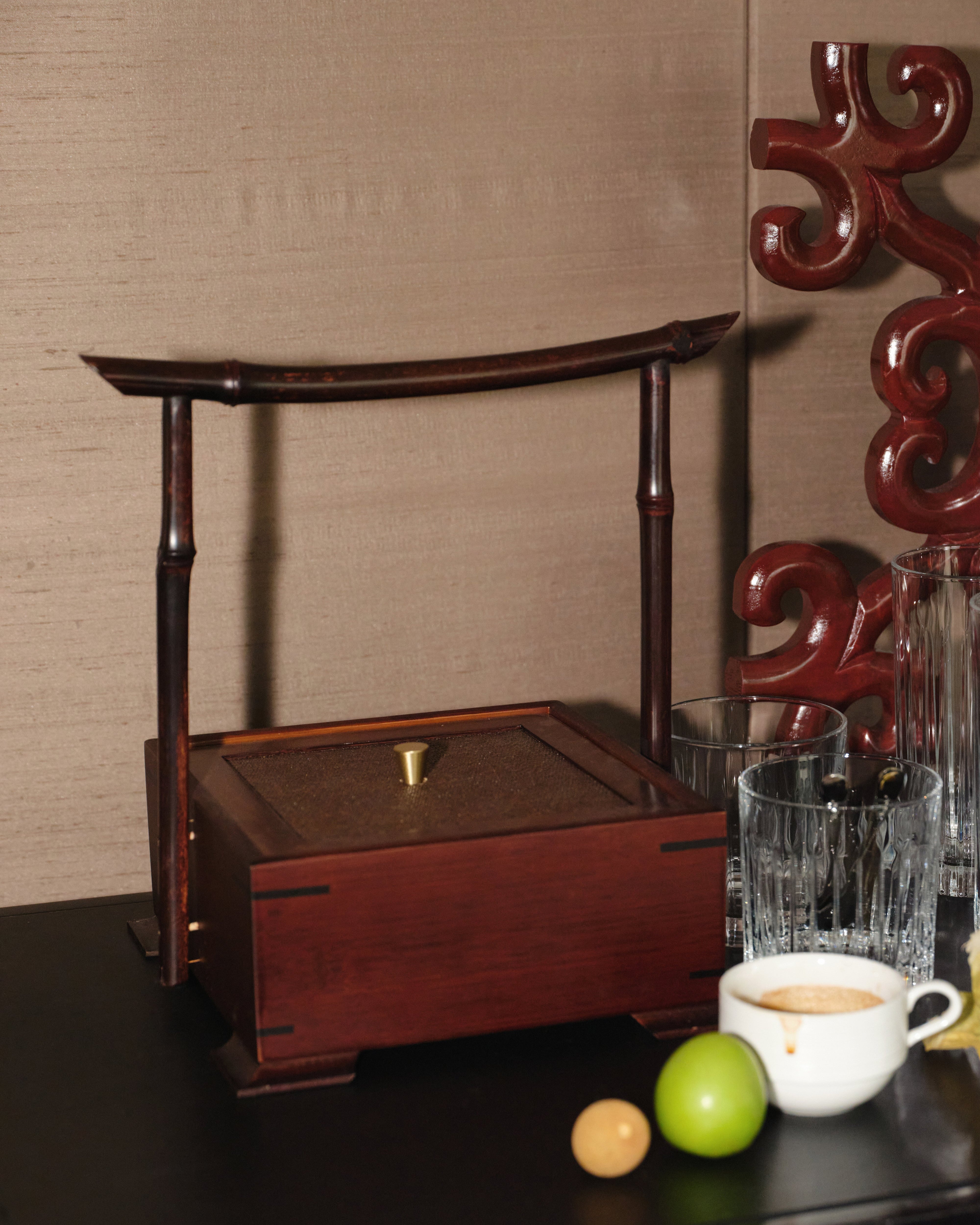 Wood Box with Weaved Rattan and Bamboo Handle